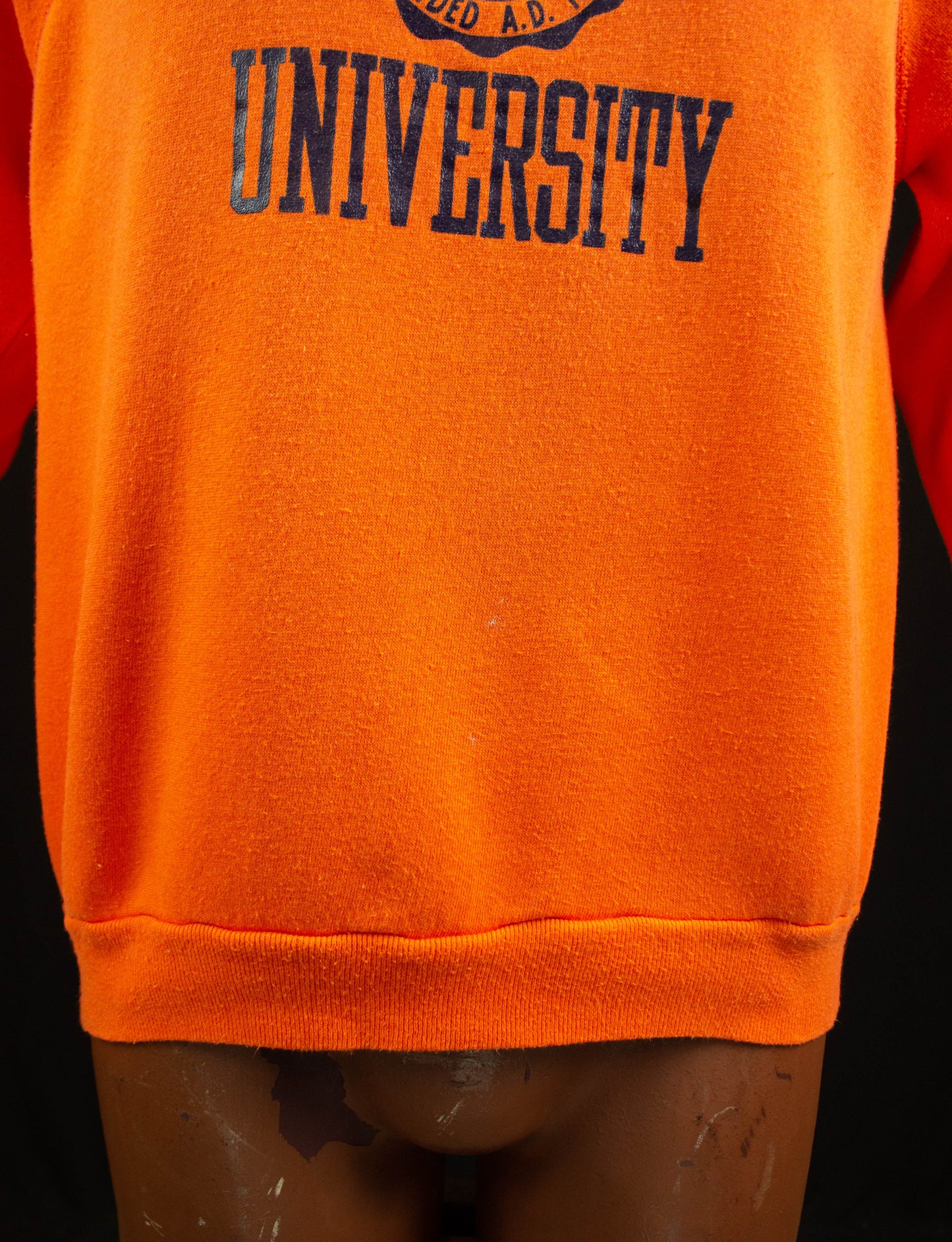 Vintage Syracuse University Raglan Crewneck Sweatshirt 70s Velva Sheen Orange and Navy Blue Large