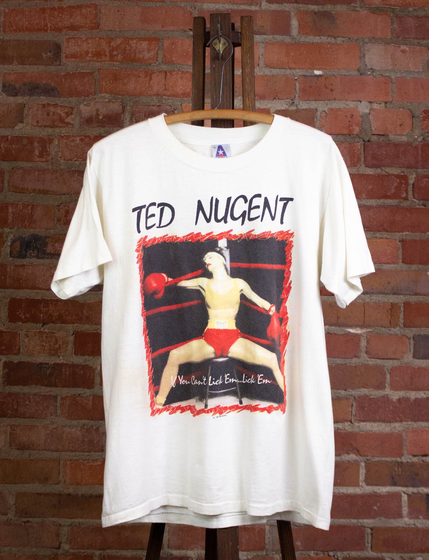 Vintage Ted Nugent 1988 Lick 'Em Concert T Shirt White XL
