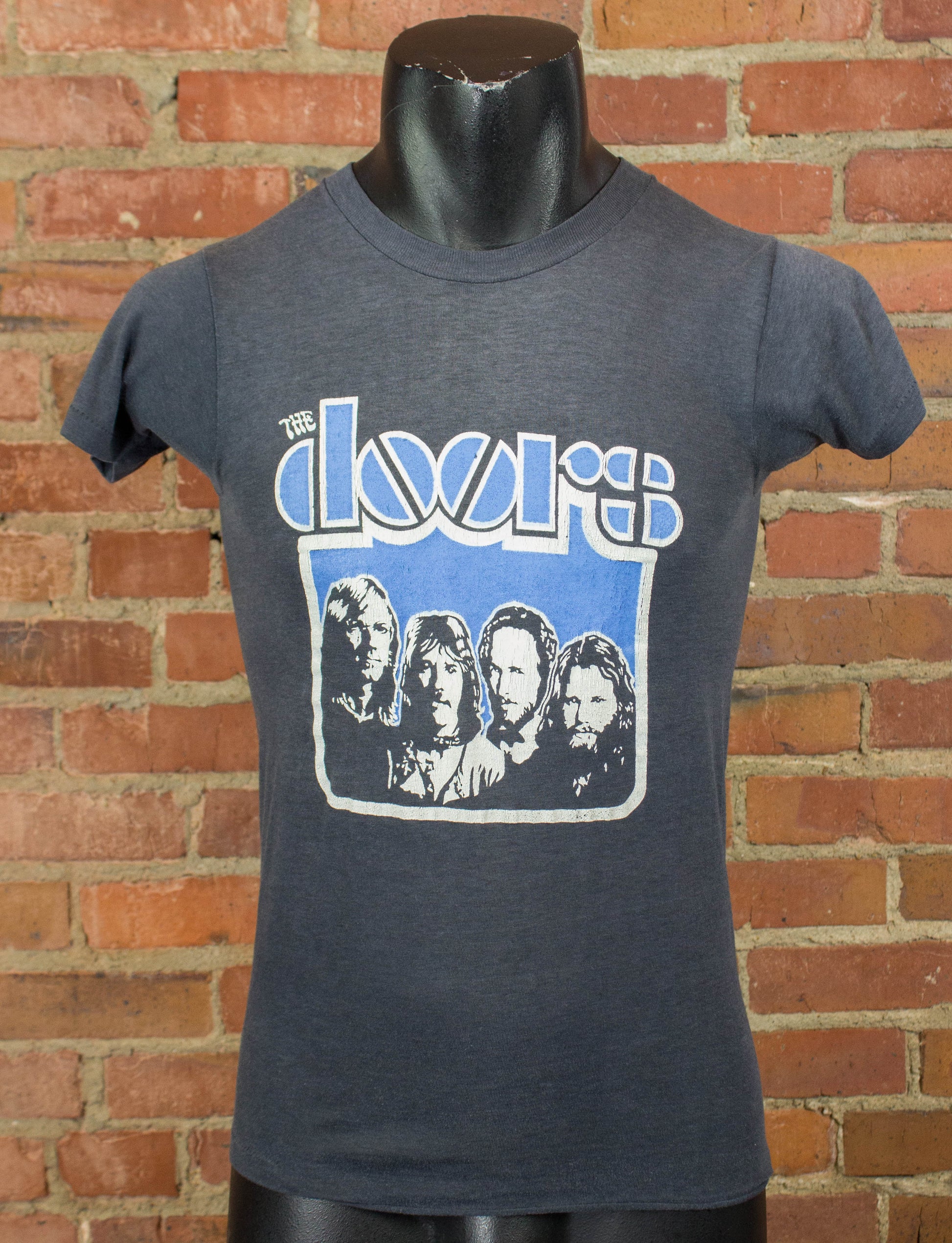 Vintage The Doors Concert T Shirt 70s Faded Black and Blue XS