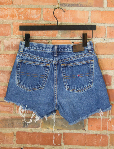 Vintage Tommy Hilfiger Cut Off Denim Shorts 90s Leather Flag