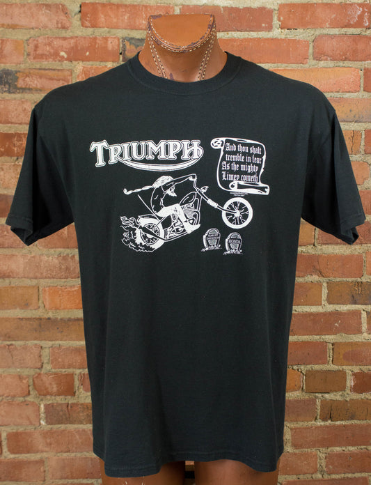 Vintage Triumph Motorcycles Chopper Graphic T Shirt 2001 And Thou Shalt Tremble In Fear Black and White Large