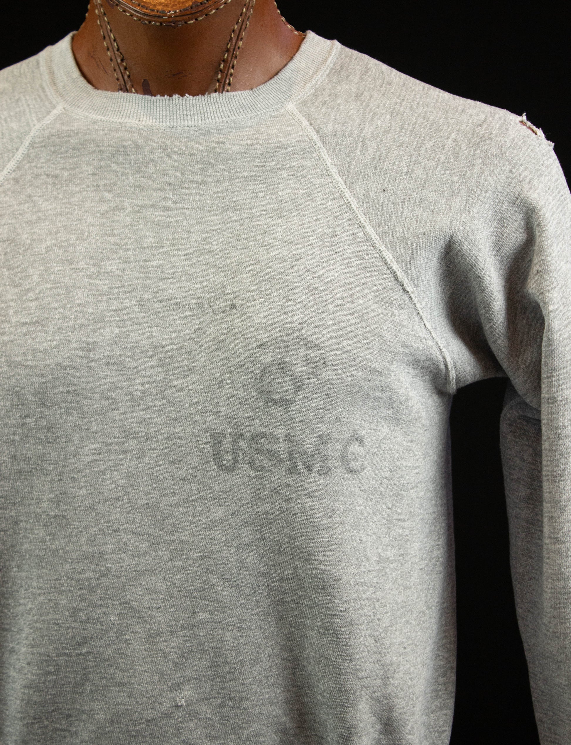 Vintage USMC Raglan Crewneck Sweatshirt 70s Mayo Spruce Heather Grey Small-Medium