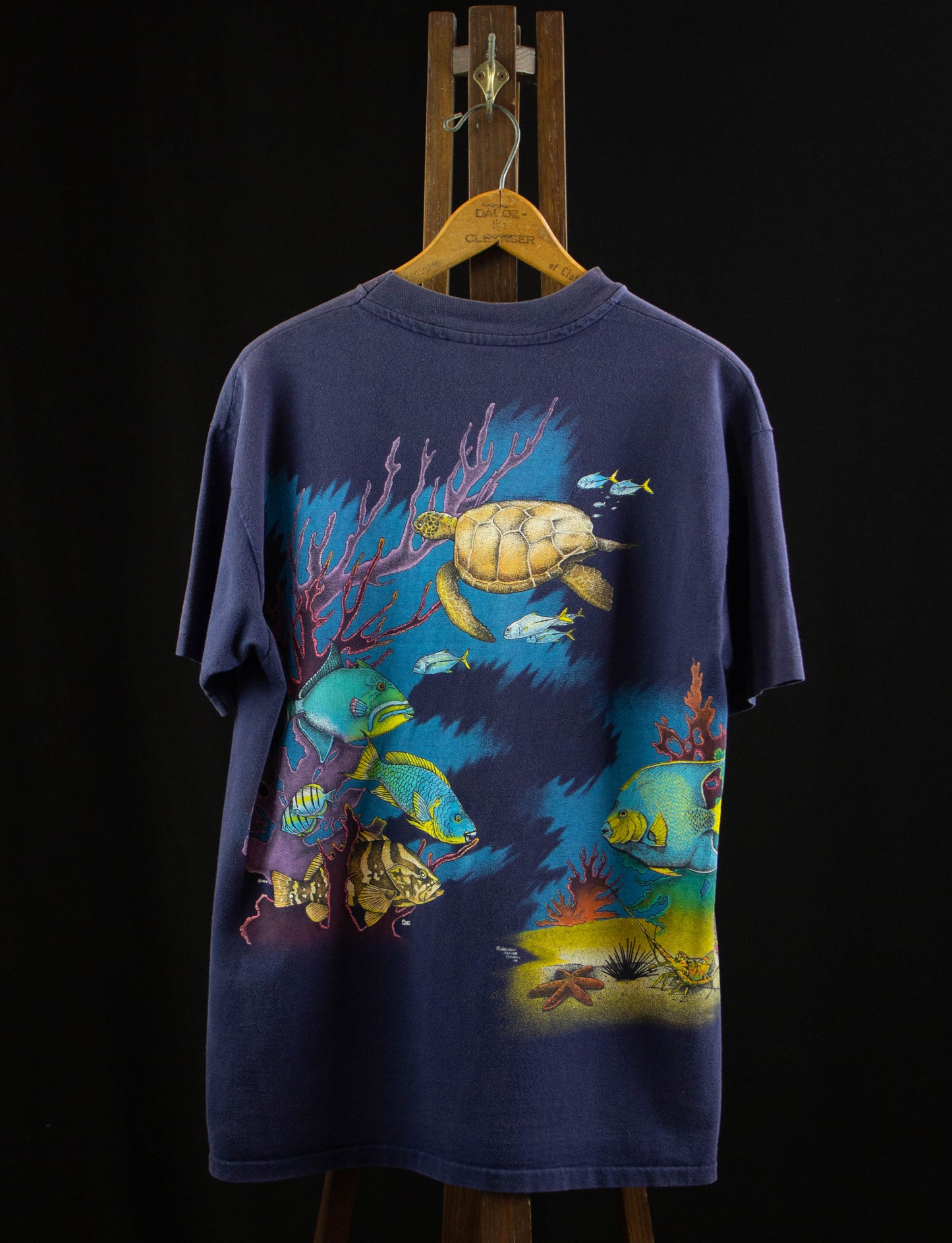 Vintage Under The Sea Coral Reef All Over Print Graphic T Shirt 1990 Faded Navy Blue Large