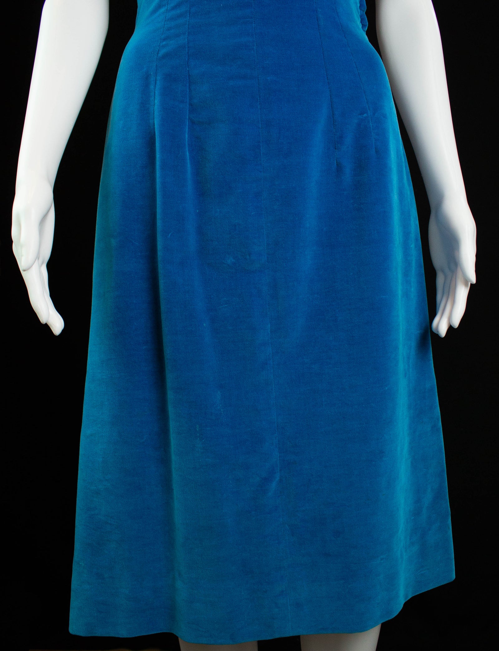 Vintage Velvet Cocktail Dress 60s Teal Blue Medium