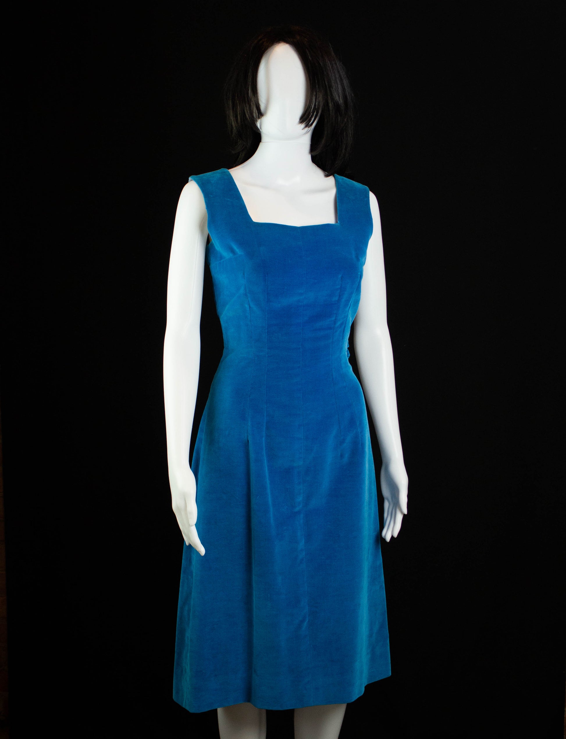Vintage Velvet Cocktail Dress 60s Teal Blue Medium Vintage Velvet Cocktail Dress 60s Teal Blue Medium