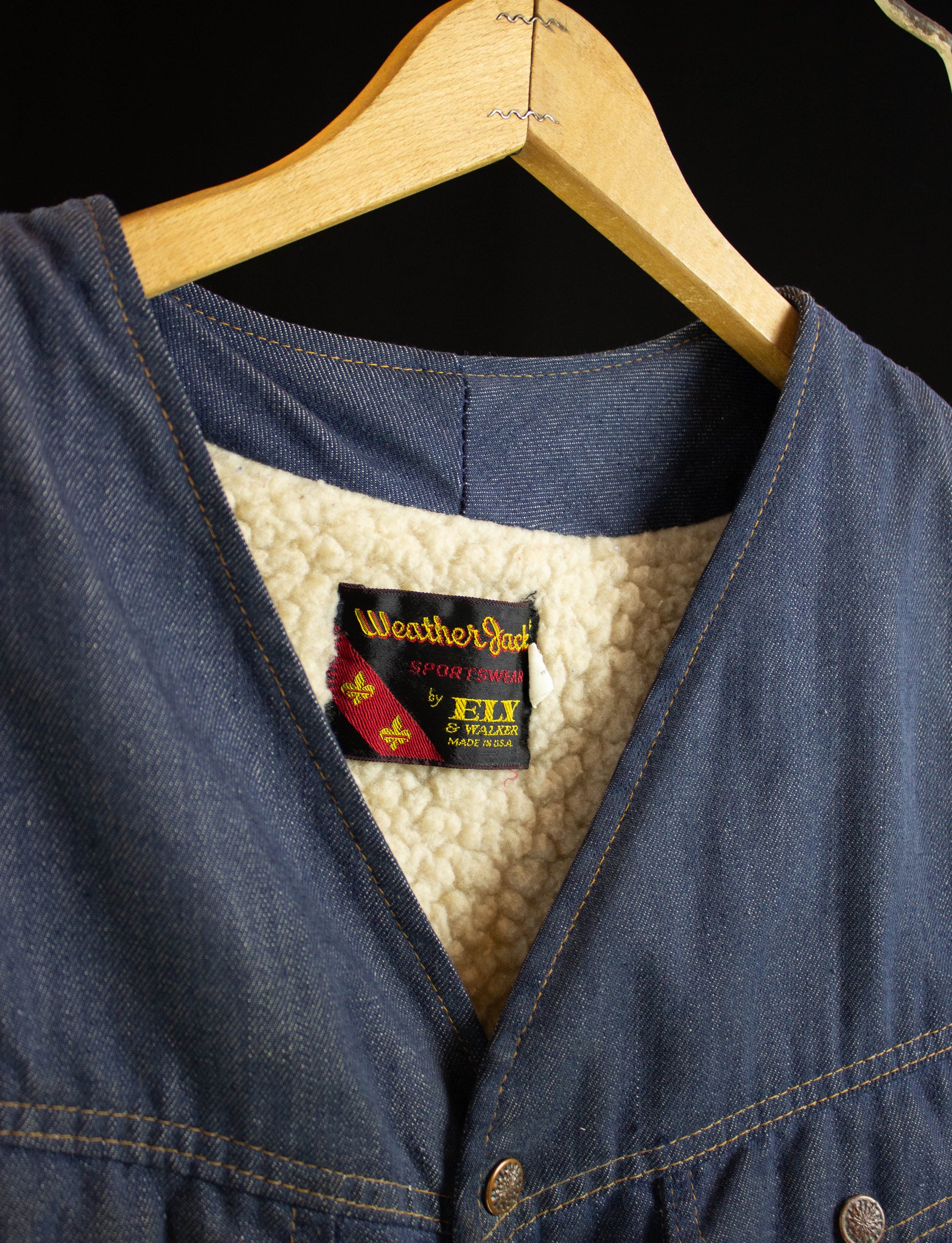 Vintage Weather Jack Sportswear Sherpa Lined Denim Vest 70s Blue Mediu –  Black Shag Vintage