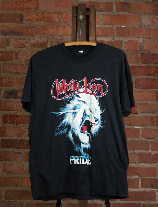 Vintage White Lion 1988 Rock n Roar Tour Concert T Shirt Black Large