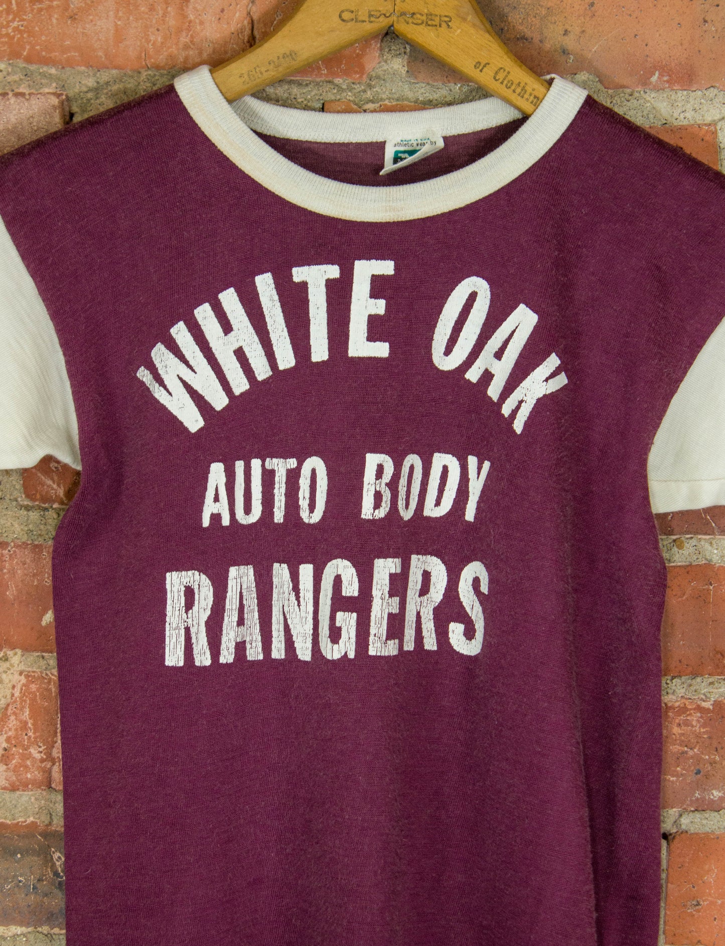 Vintage White Oak Auto Body Rangers Jersey 60s Maroon and White XS