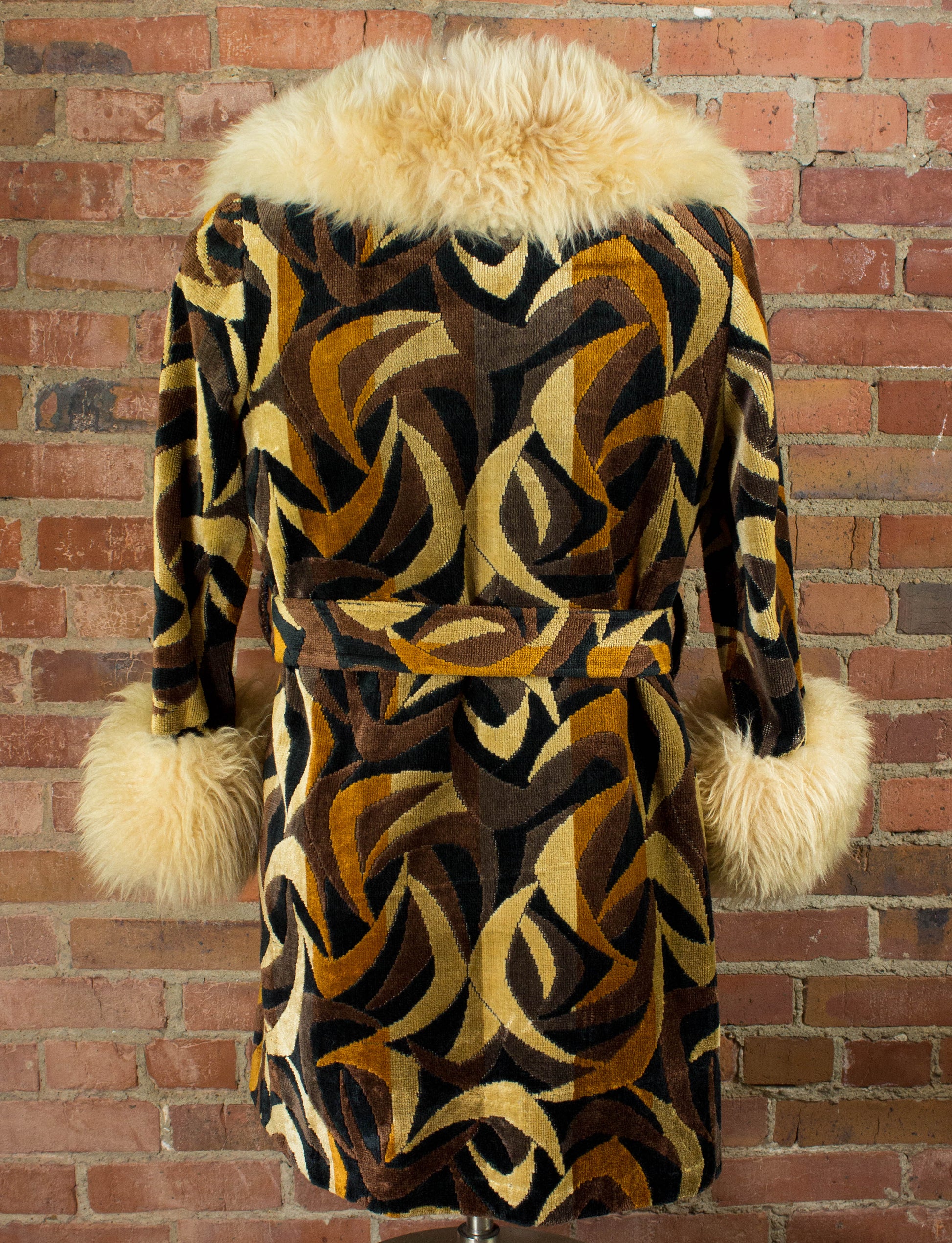 Vintage Women's 70s Penny Lane Patterned Faux Fur Coat Small