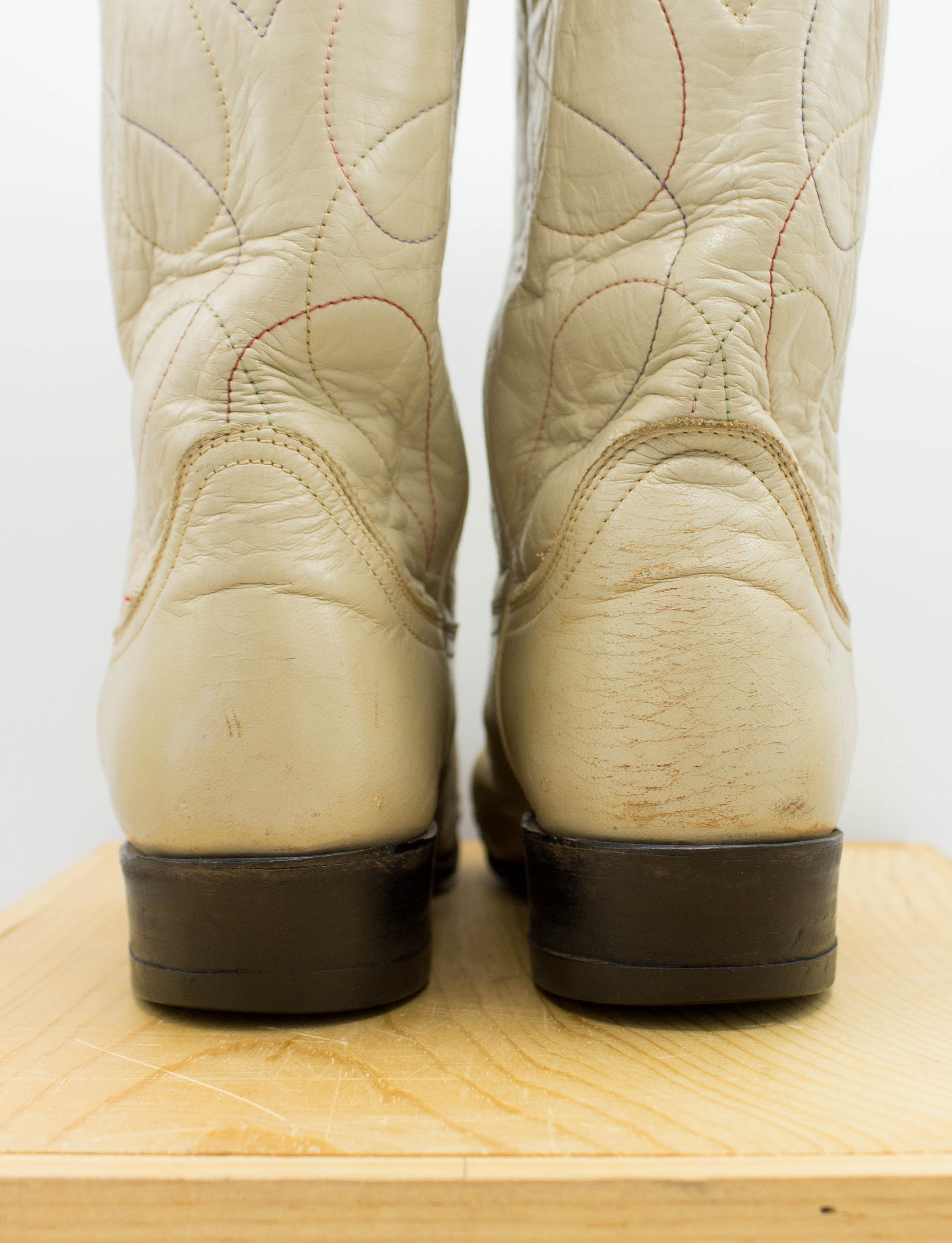 Vintage Women's Cream Tony Lama Cowgirl Boots With Snakeskin Toecap Size 5.5