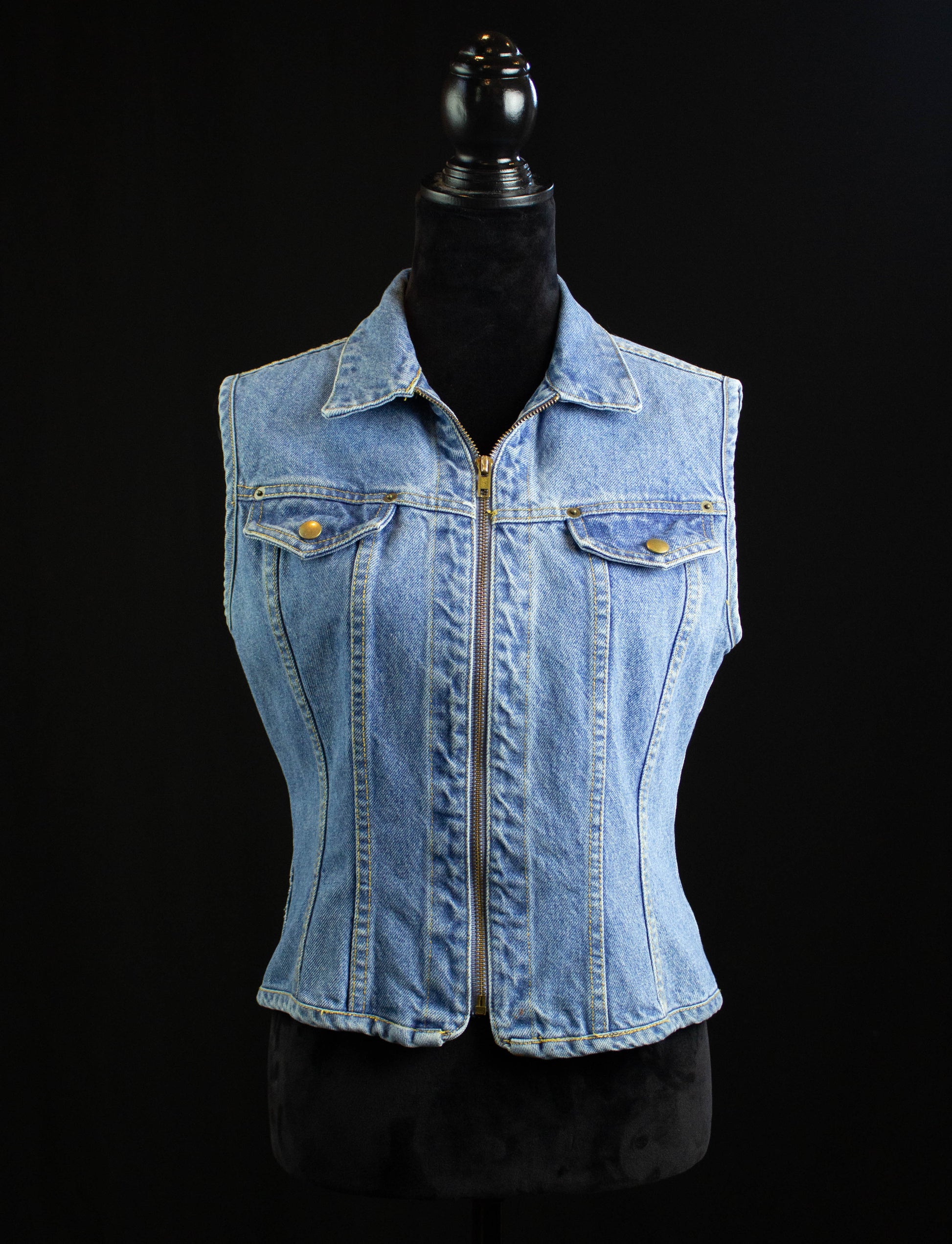 Vintage Women's Zip Up Denim Vest 80s Light Wash Small