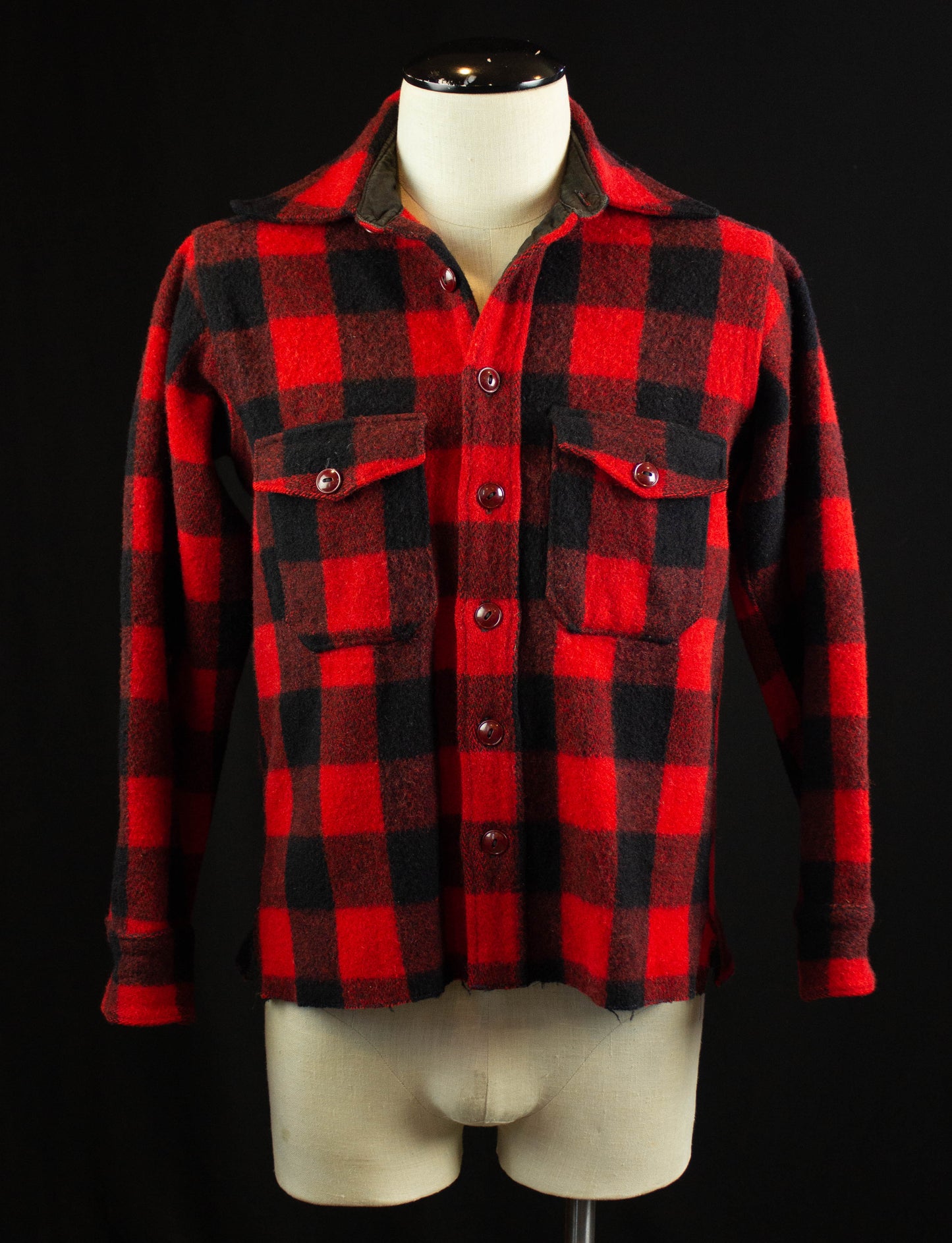 Vintage Woolrich Buffalo Plaid Wool Flannel Shirt 50s Red and Black Small-Medium