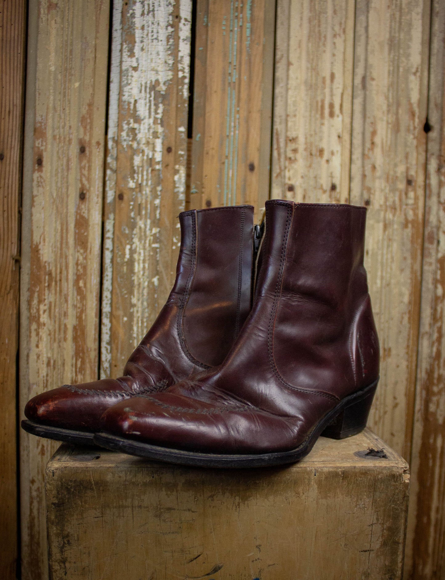 Vintage Wrangler Brown Leather Zip Boots 13D