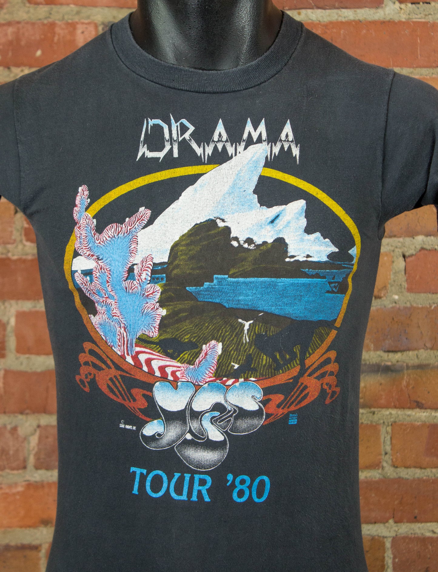 Vintage Yes Concert T Shirt 1980 Drama Tour Faded Black XS