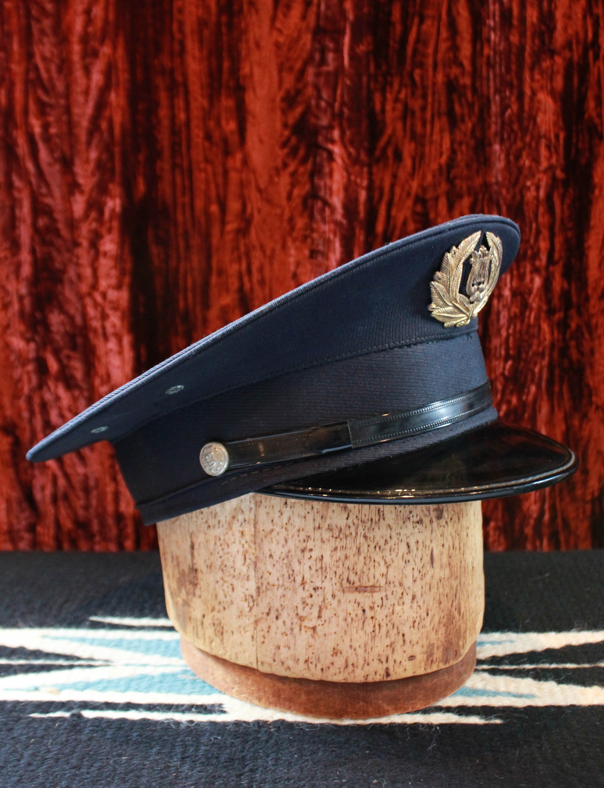 Vintage 1950's Fireman's Dress Hat With Gold Badge Size Small 