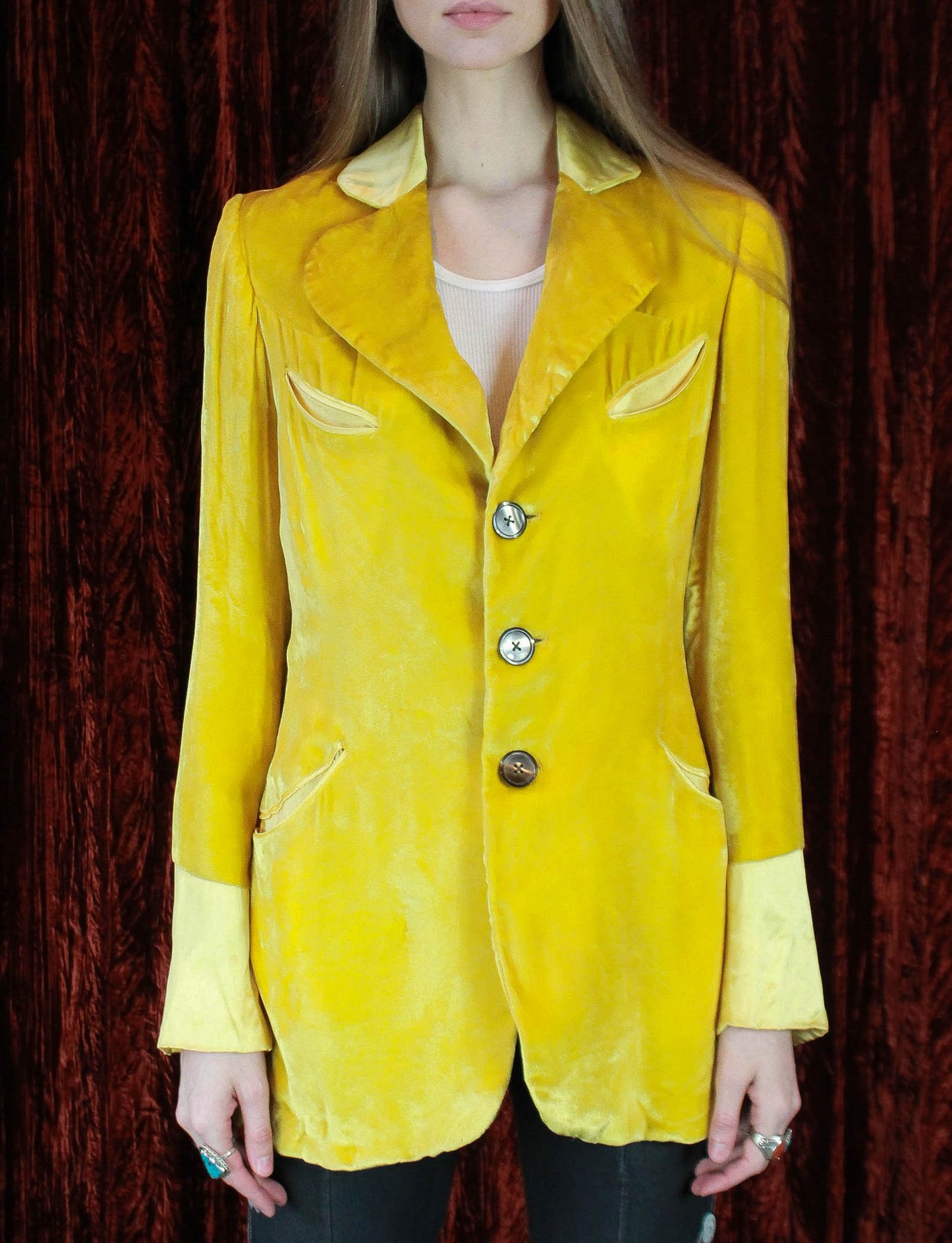 Vintage 1970 Granny Takes A Trip Edgar Winter Yellow Velvet Blazer - XS/S