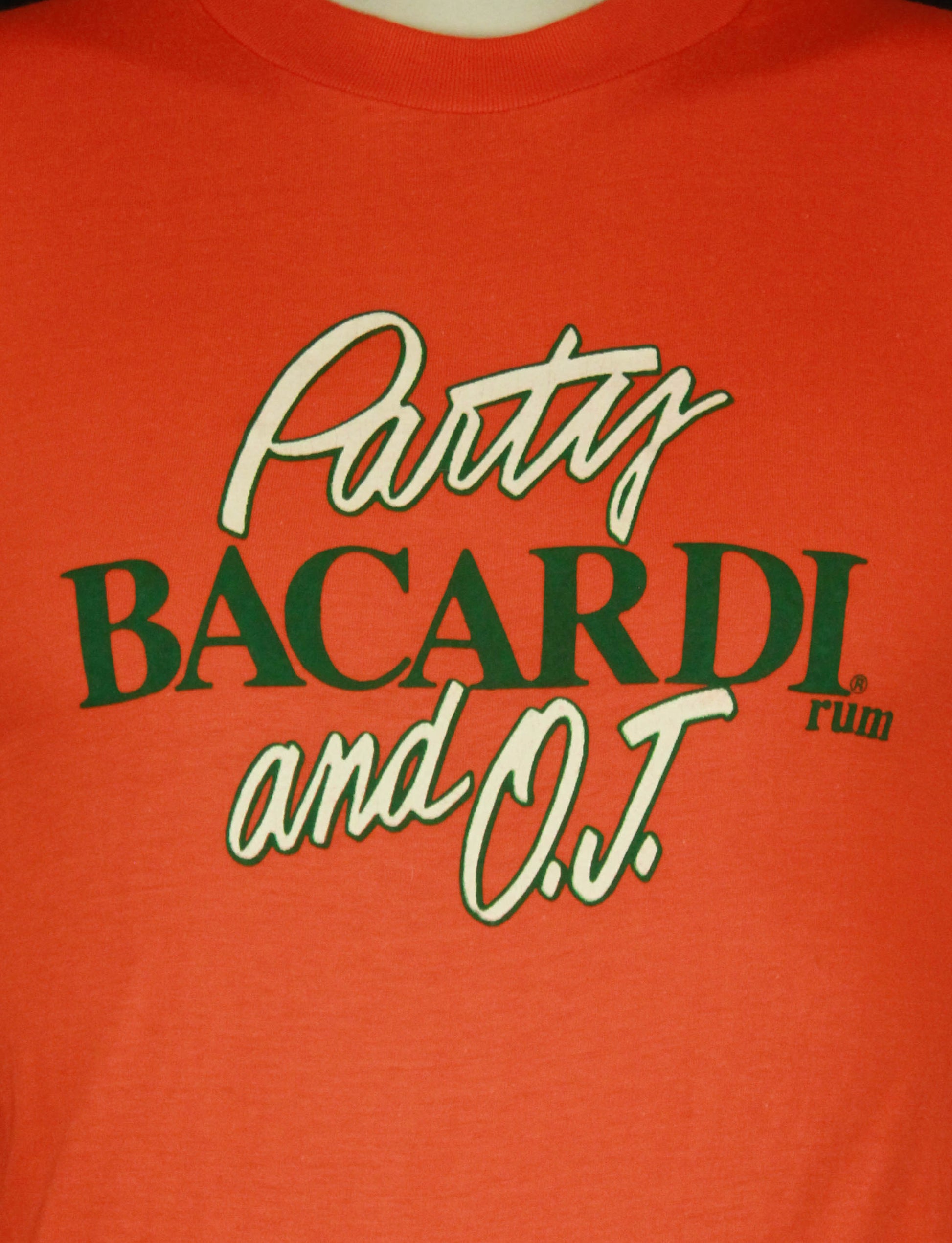 Vintage 1986 Party Bacardi And OJ Orange Graphic T Shirt - Medium
