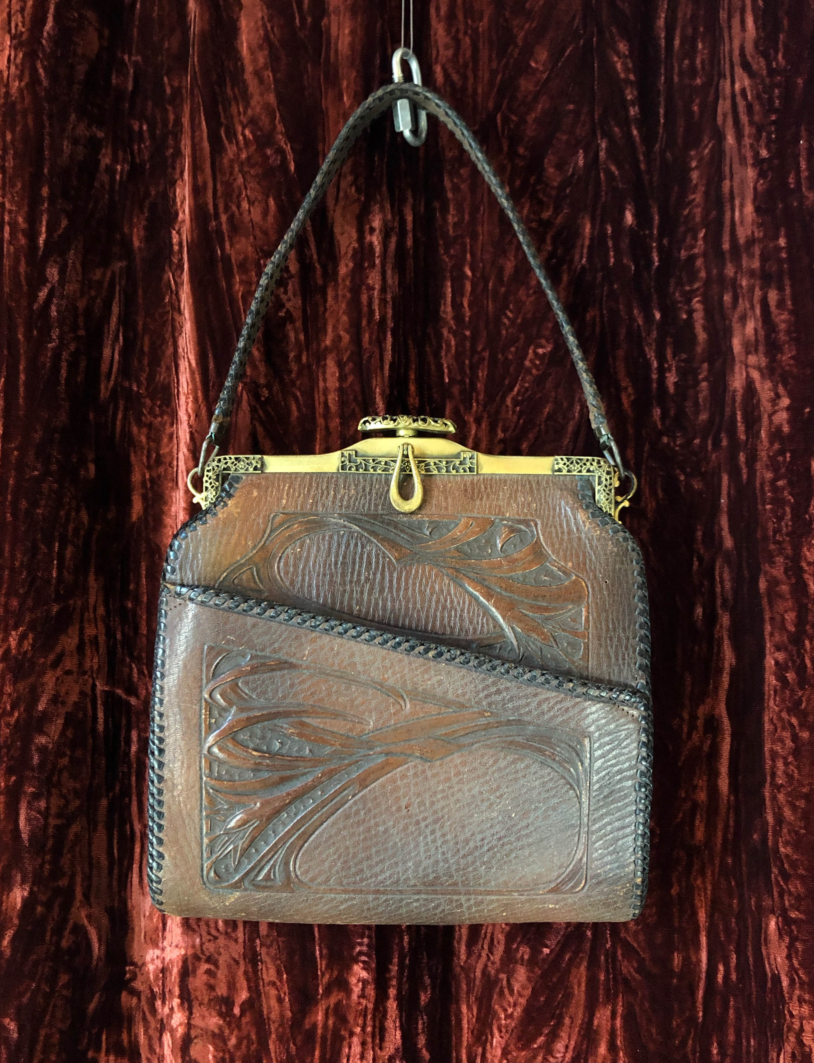 Vintage Hand Tooled Embossed Leather Purse Bag Eagle Print Brown &  Tan-Beautiful | eBay