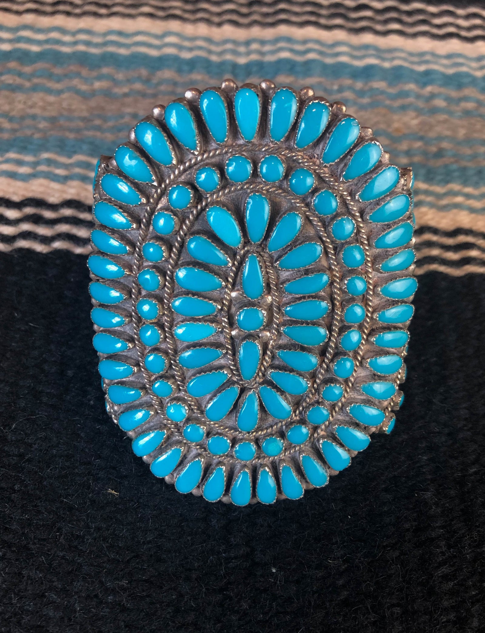 Vintage 40's Zuni Sterling Silver And Turquoise Large Cuff Bracelet