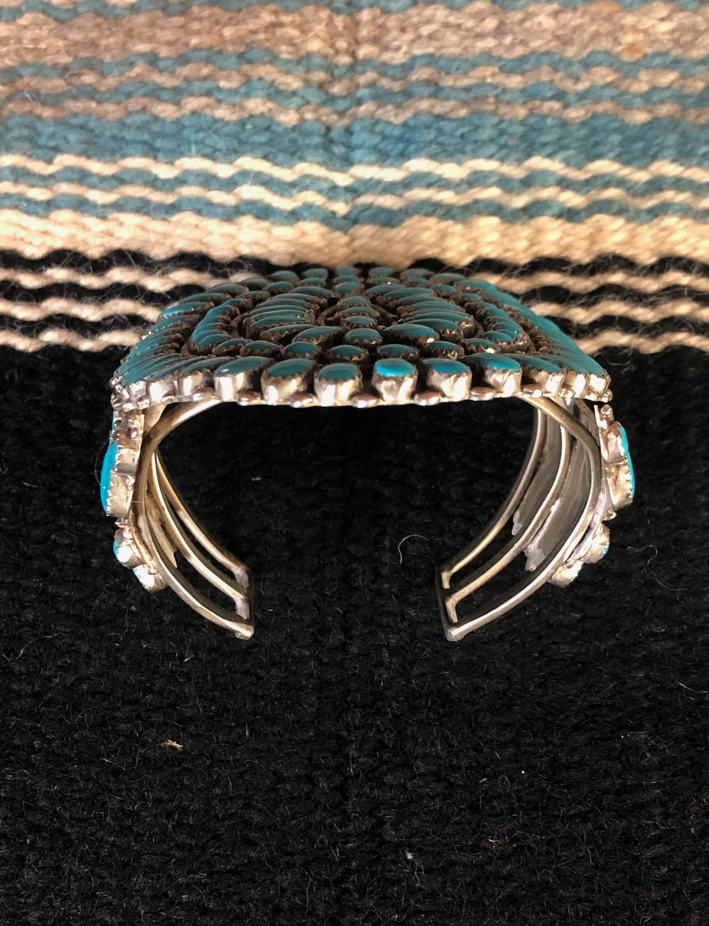 Vintage 40's Zuni Sterling Silver And Turquoise Large Cuff Bracelet
