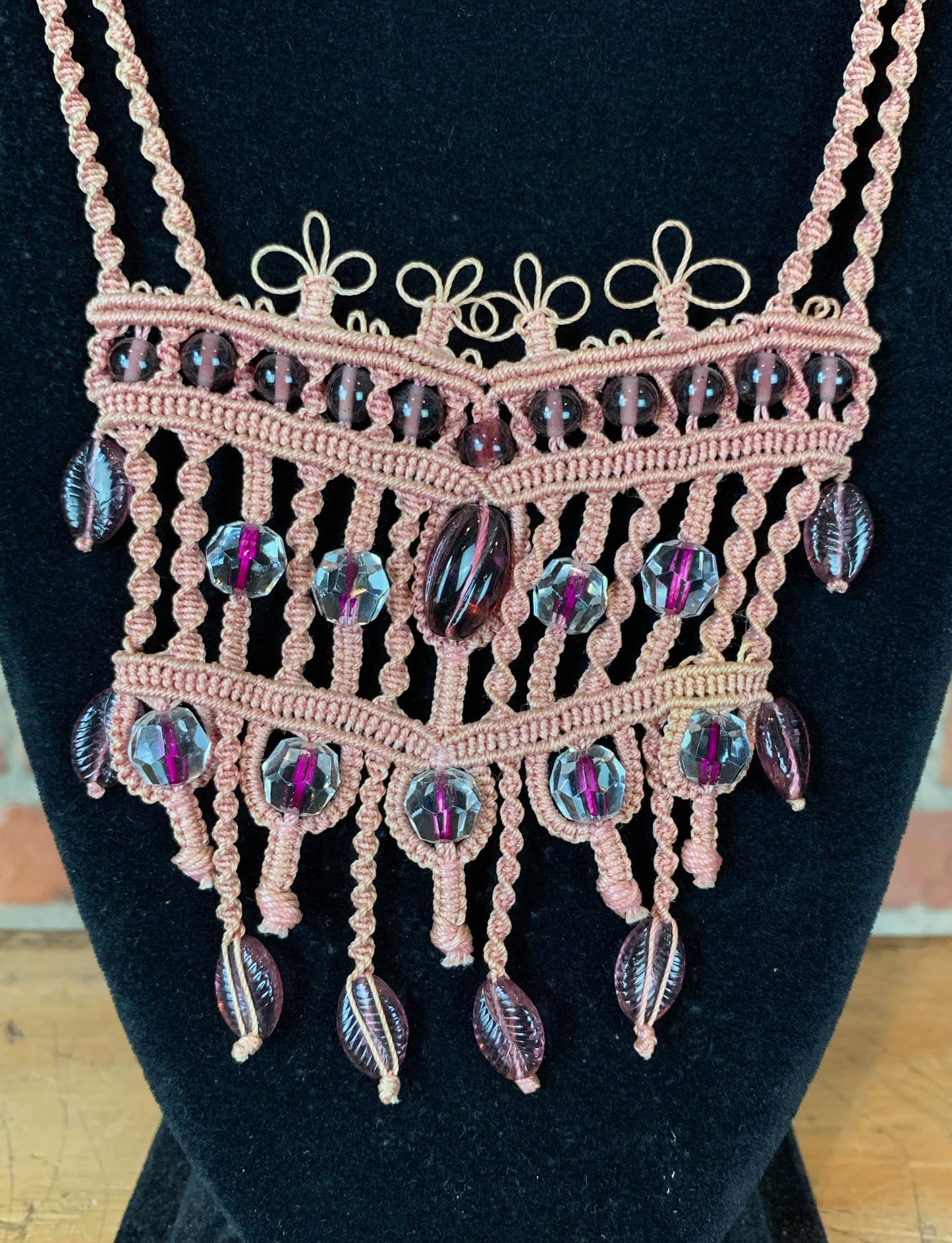 Vintage 70's Beaded Macrame Necklace