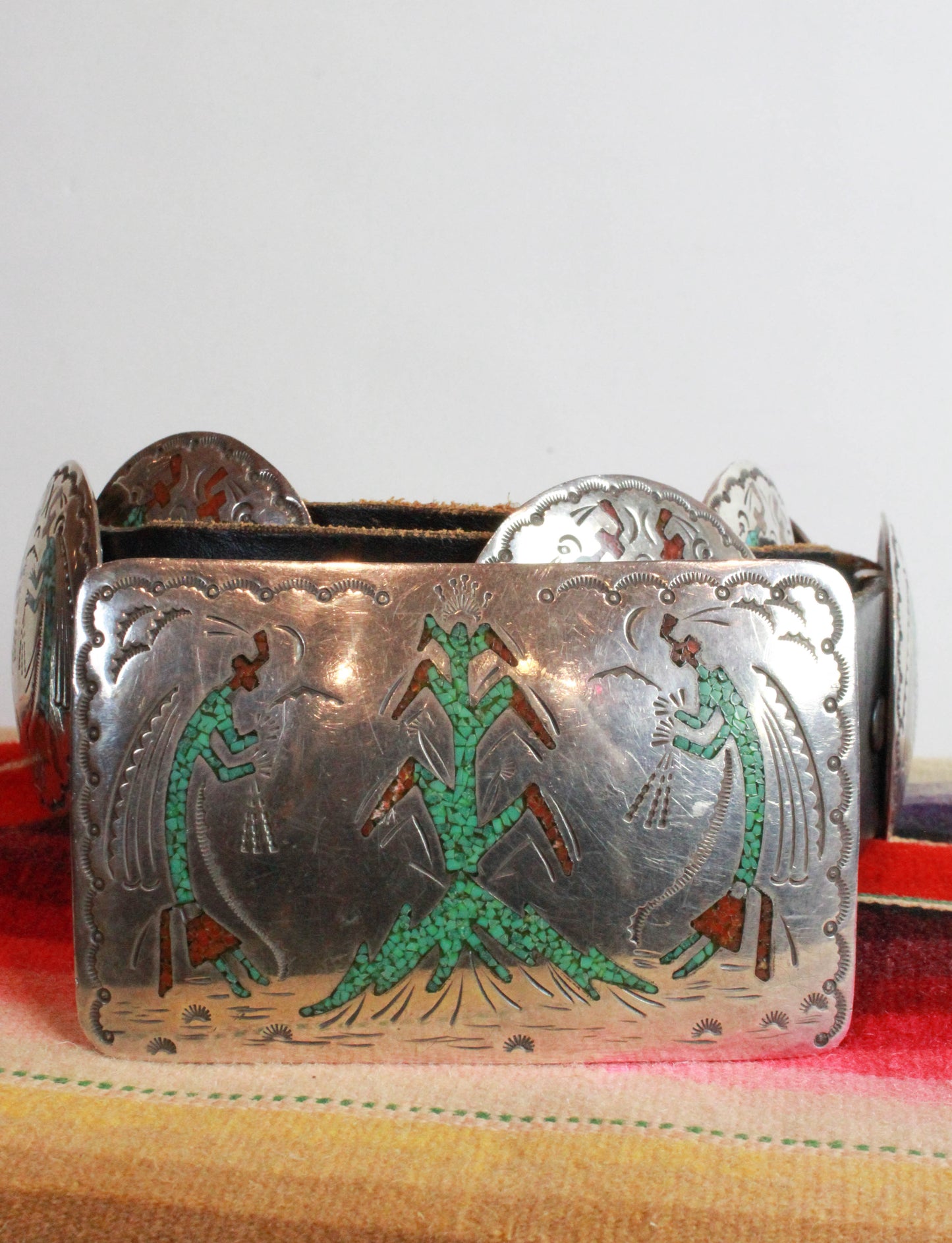 Vintage 70's Navajo Concho Belt Sterling Silver, Turquoise, And