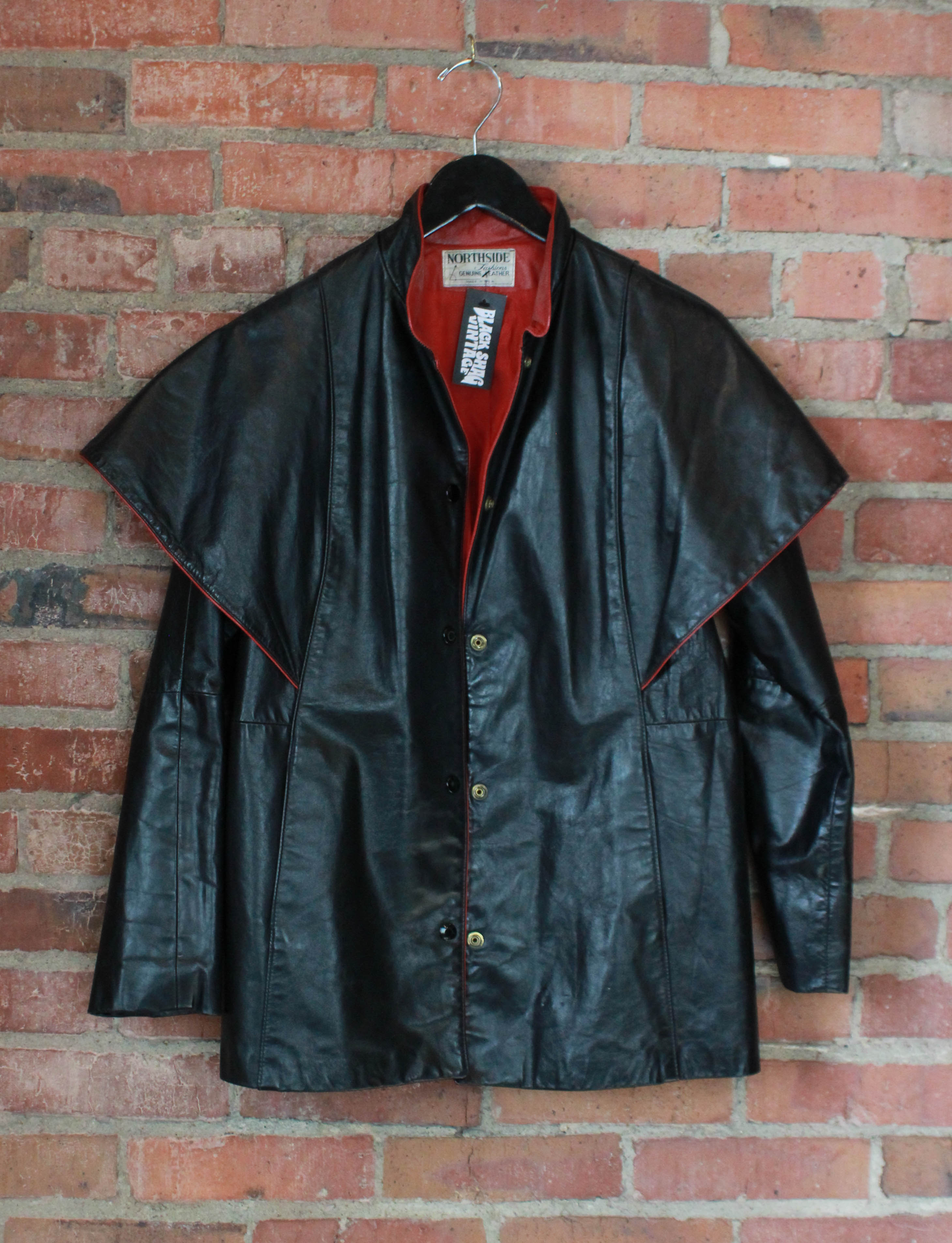 Vintage 80's Leather Jacket With Wings Unisex Medium – Black Shag