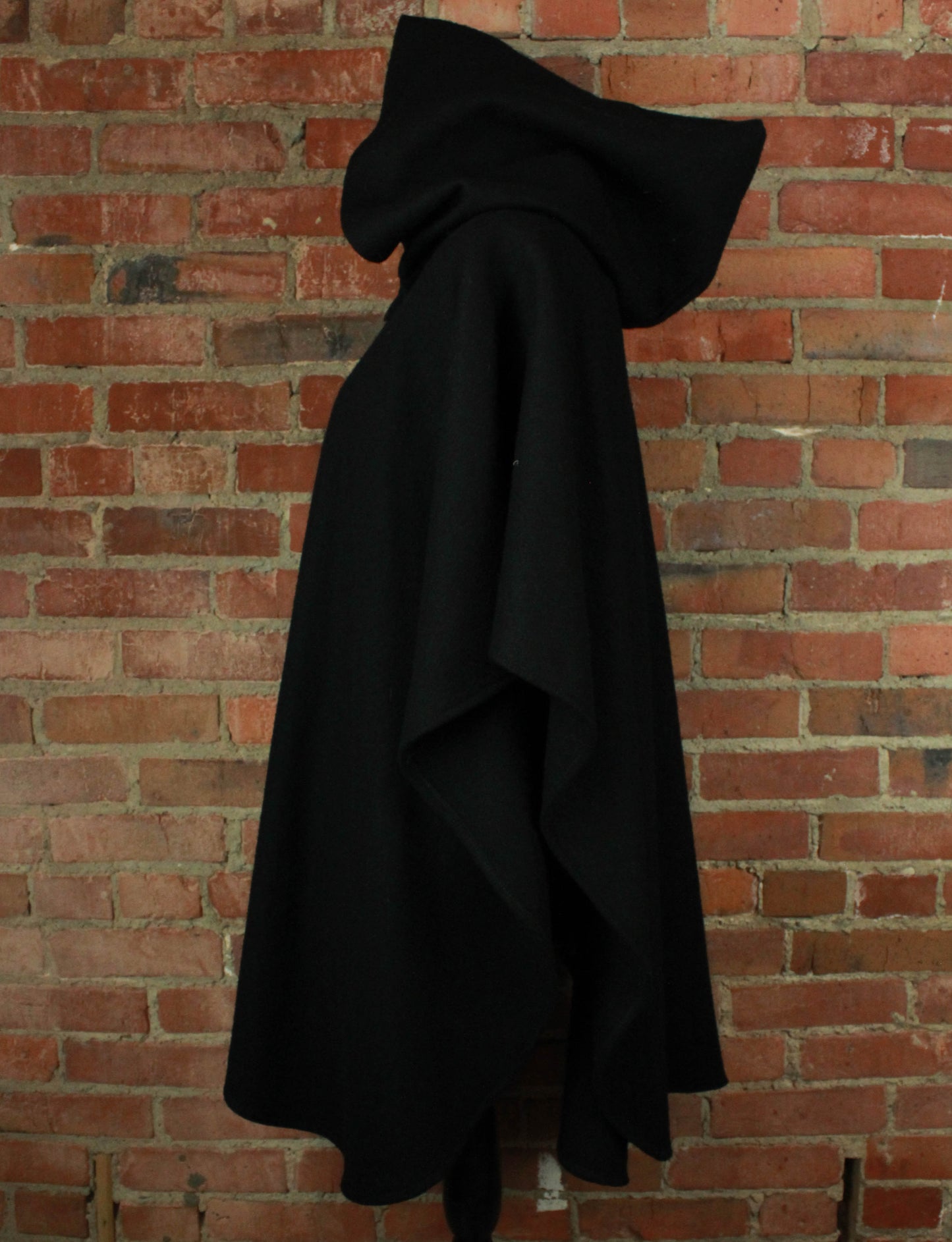 Vintage Black Hooded Wool Poncho