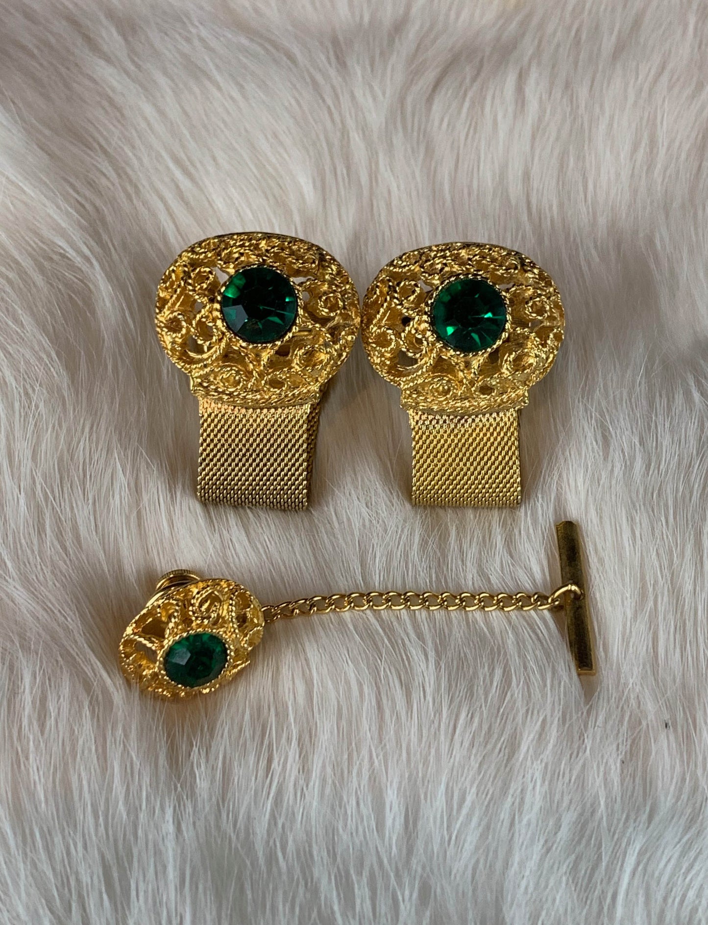 Vintage Gold Jeweled Cuff Link Set