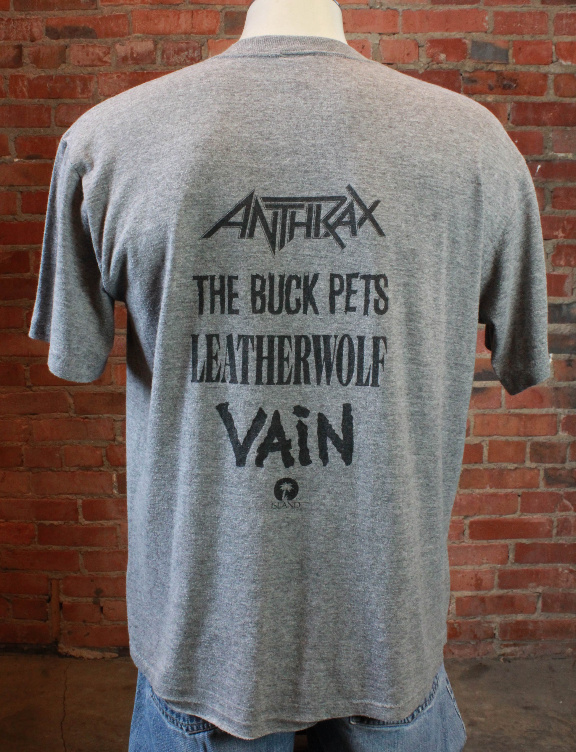 Vintage Island Records Promo T Shirt 80's Anthrax, The Buck Pets, Leatherwolf, Vain Extra Large