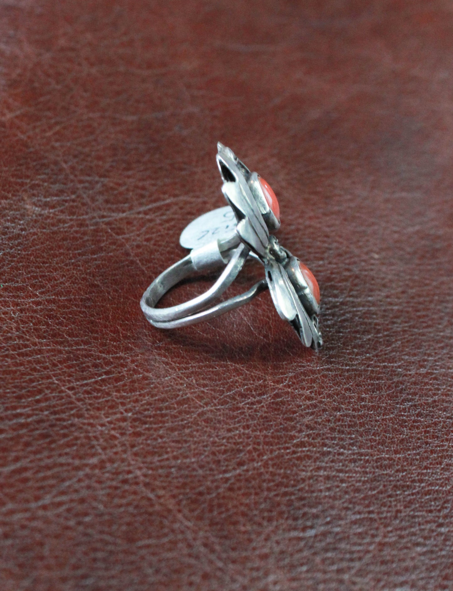 Vintage Sterling Silver And Coral Ring Size 5