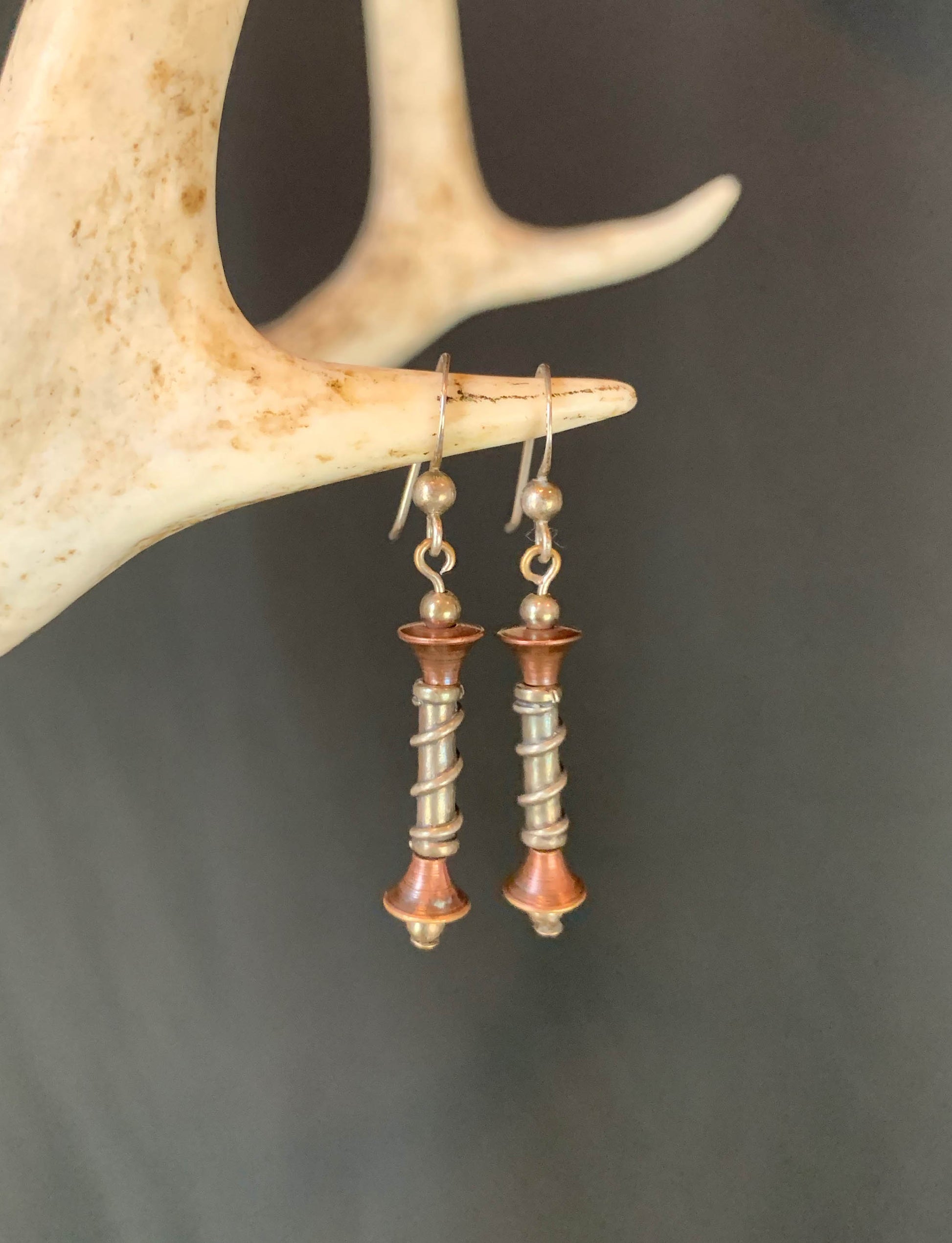 Vintage Sterling Silver Copper Dangle Earrings