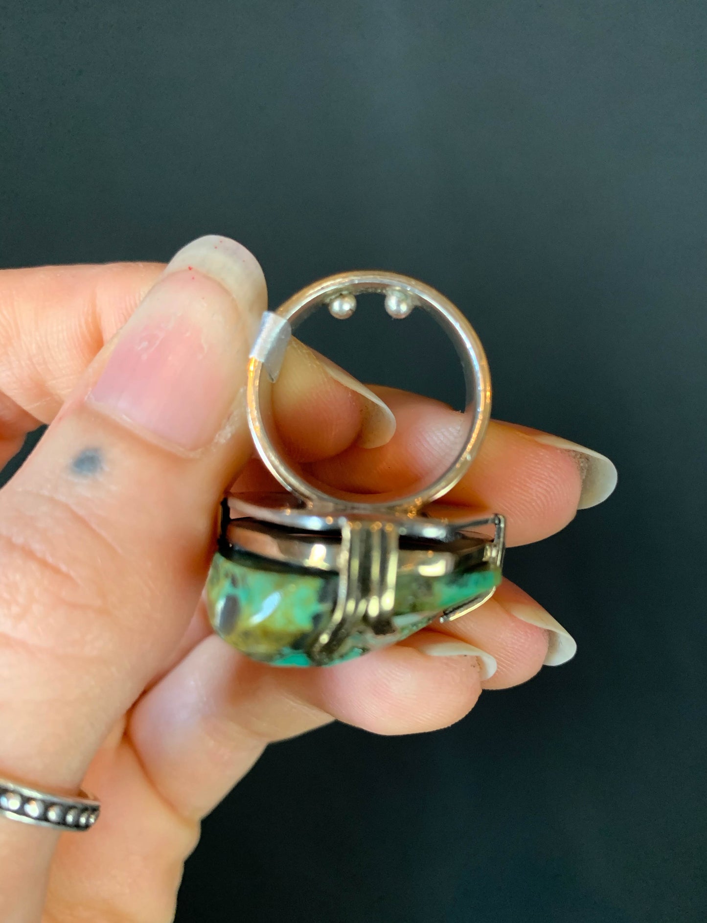 Vintage Sterling Silver And 18K Gold Raw Turquoise Ring - Size 5