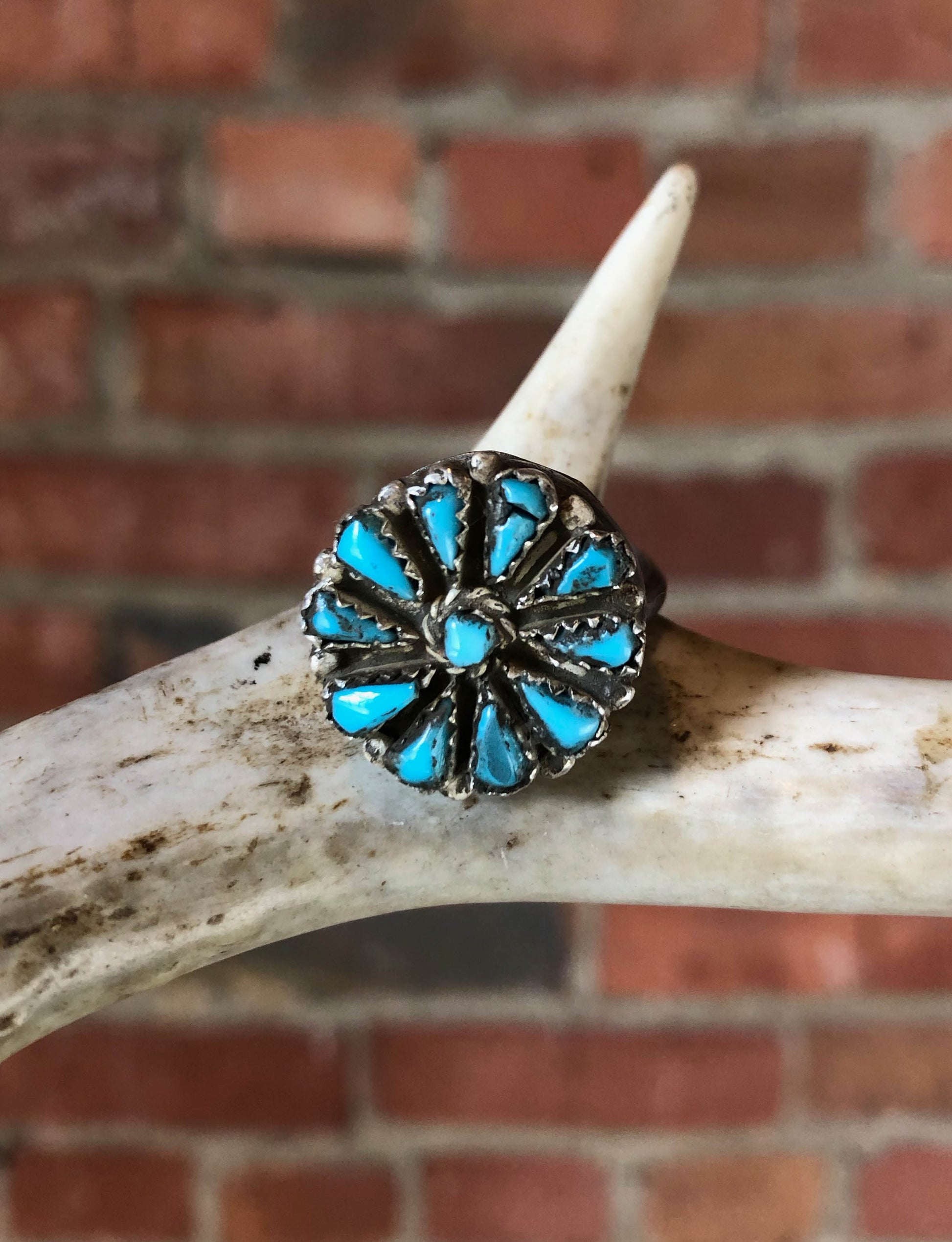 Vintage Sterling Silver Turquoise Flower Ring - Size 7