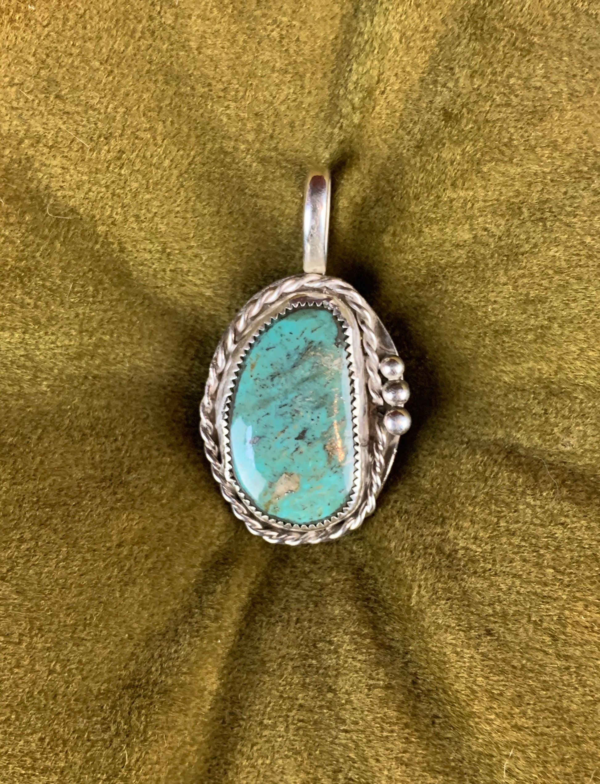 Vintage Large Sterling Silver Turquoise Pendant
