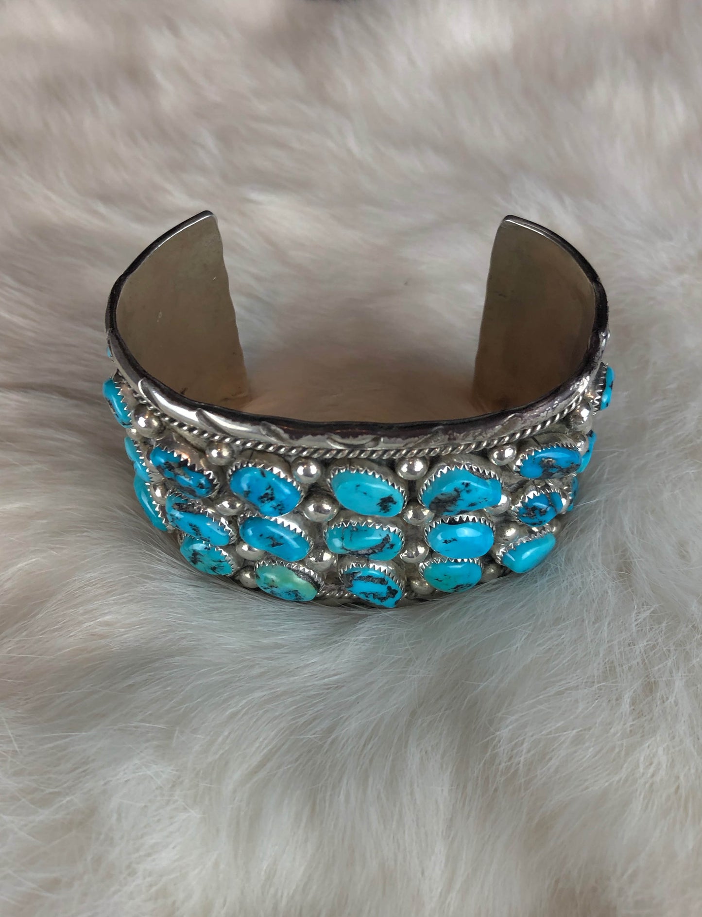 Vintage Sterling Silver Turquoise Large Cuff Bracelet