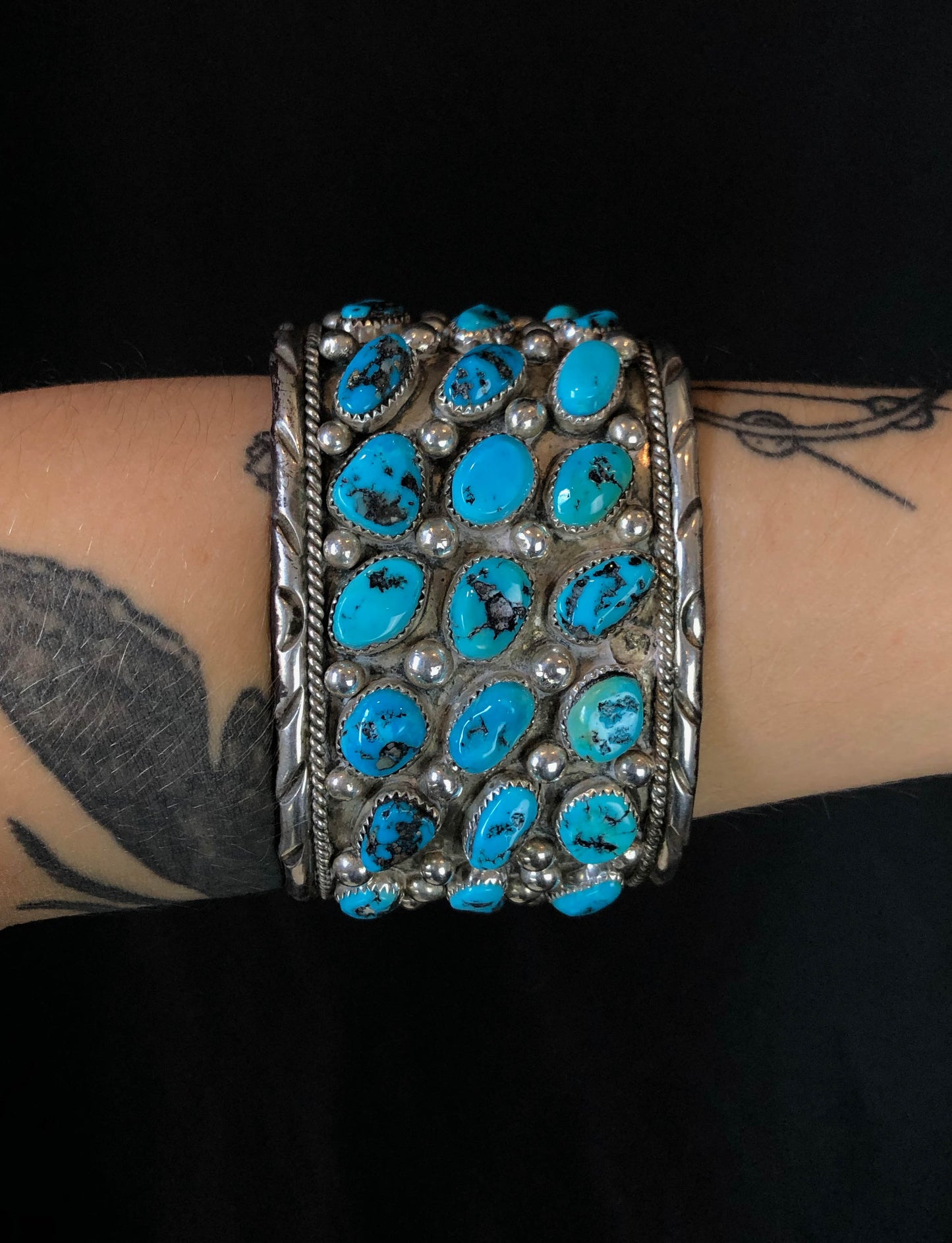Vintage Sterling Silver Turquoise Large Cuff Bracelet