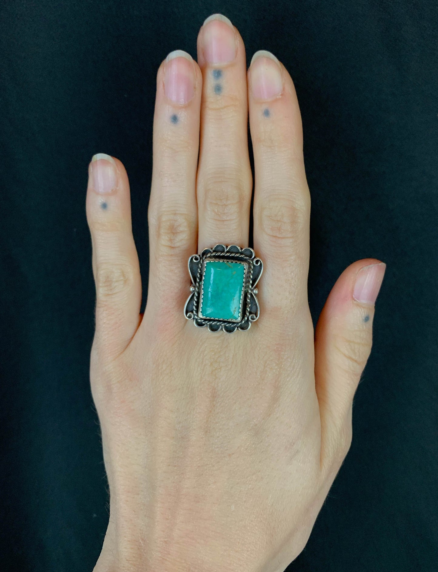 Vintage Sterling Silver Turquoise Square Ring - Size 9