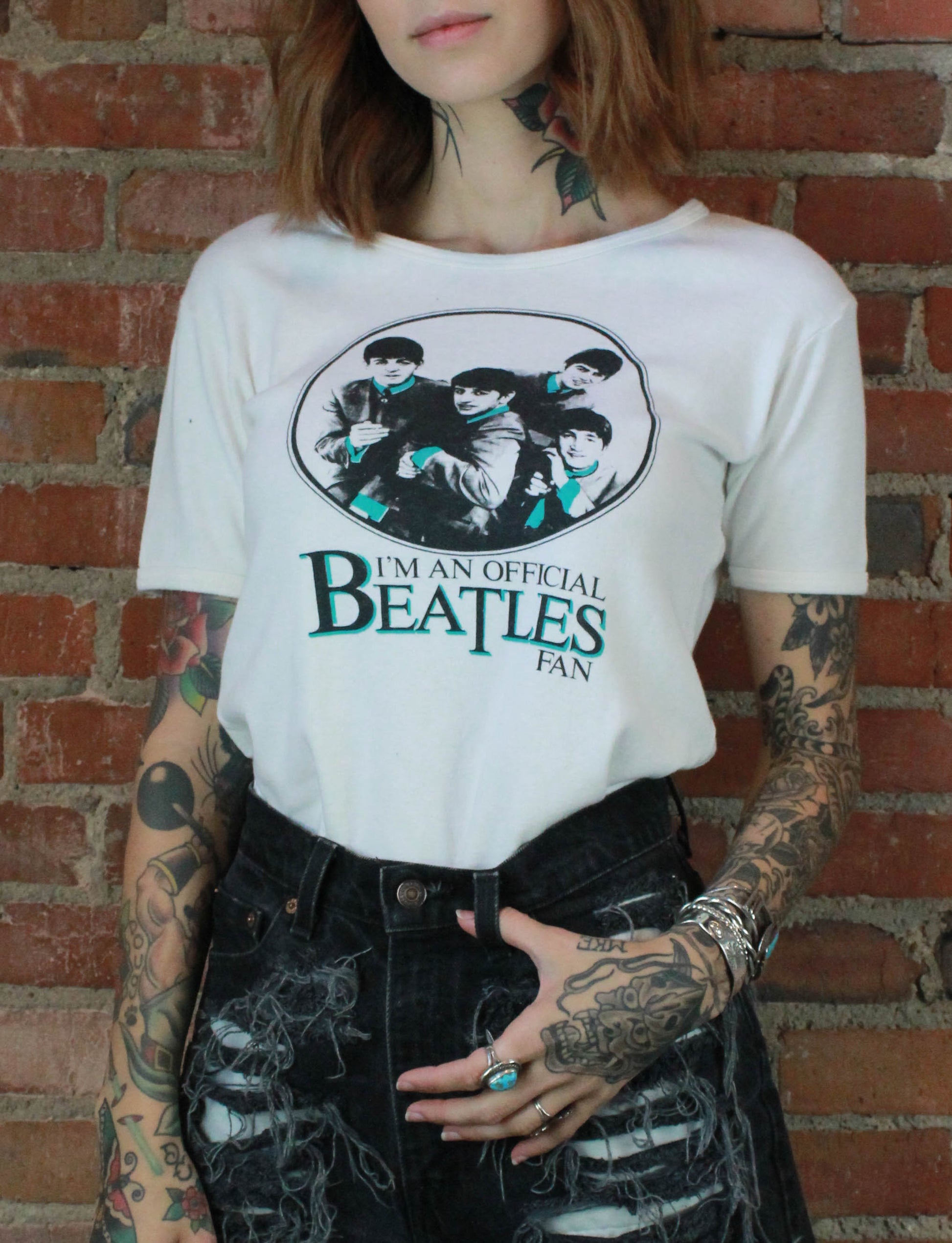 Vintage 60's Official Beatles Fan Club Graphic T Shirt - Small/Medium