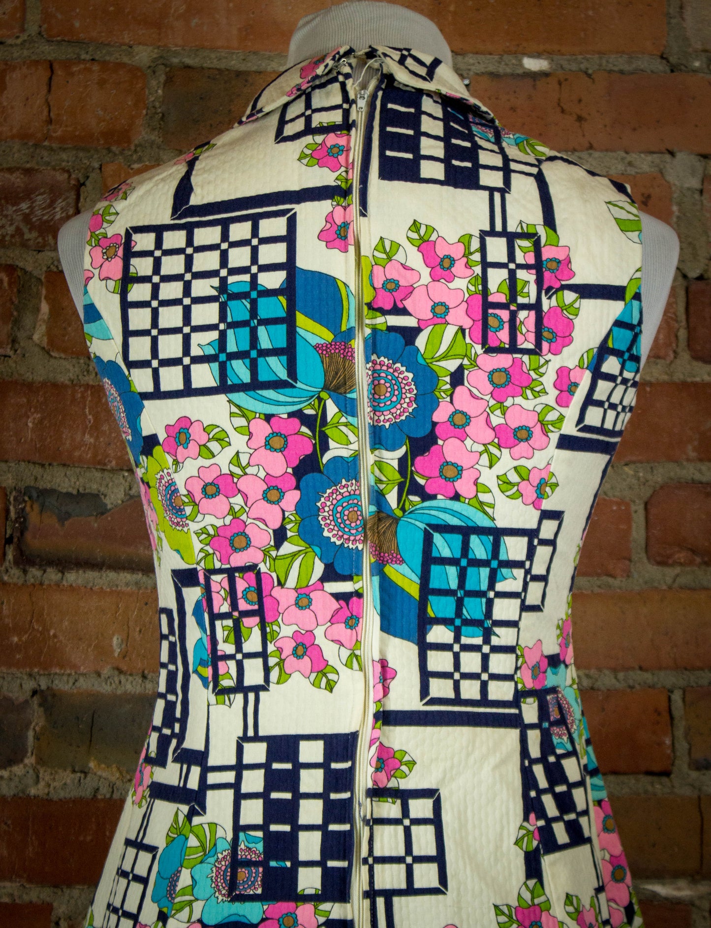 Vintage 60s Flower Geometric Sleeveless Dress Small