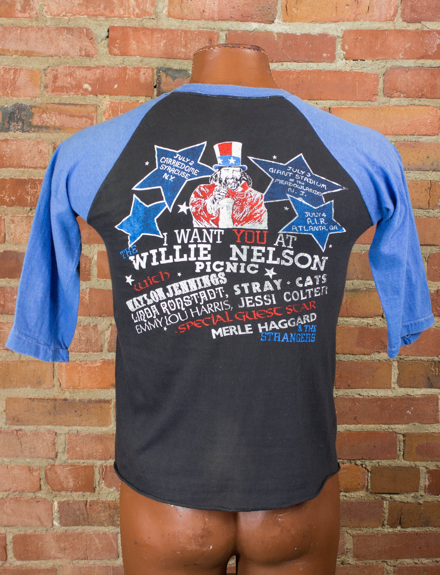 Willie Nelson 80s Willie Nelson's Picnic Black and Blue Parking Lot Bootleg Raglan Jersey Concert T Shirt Unisex Medium