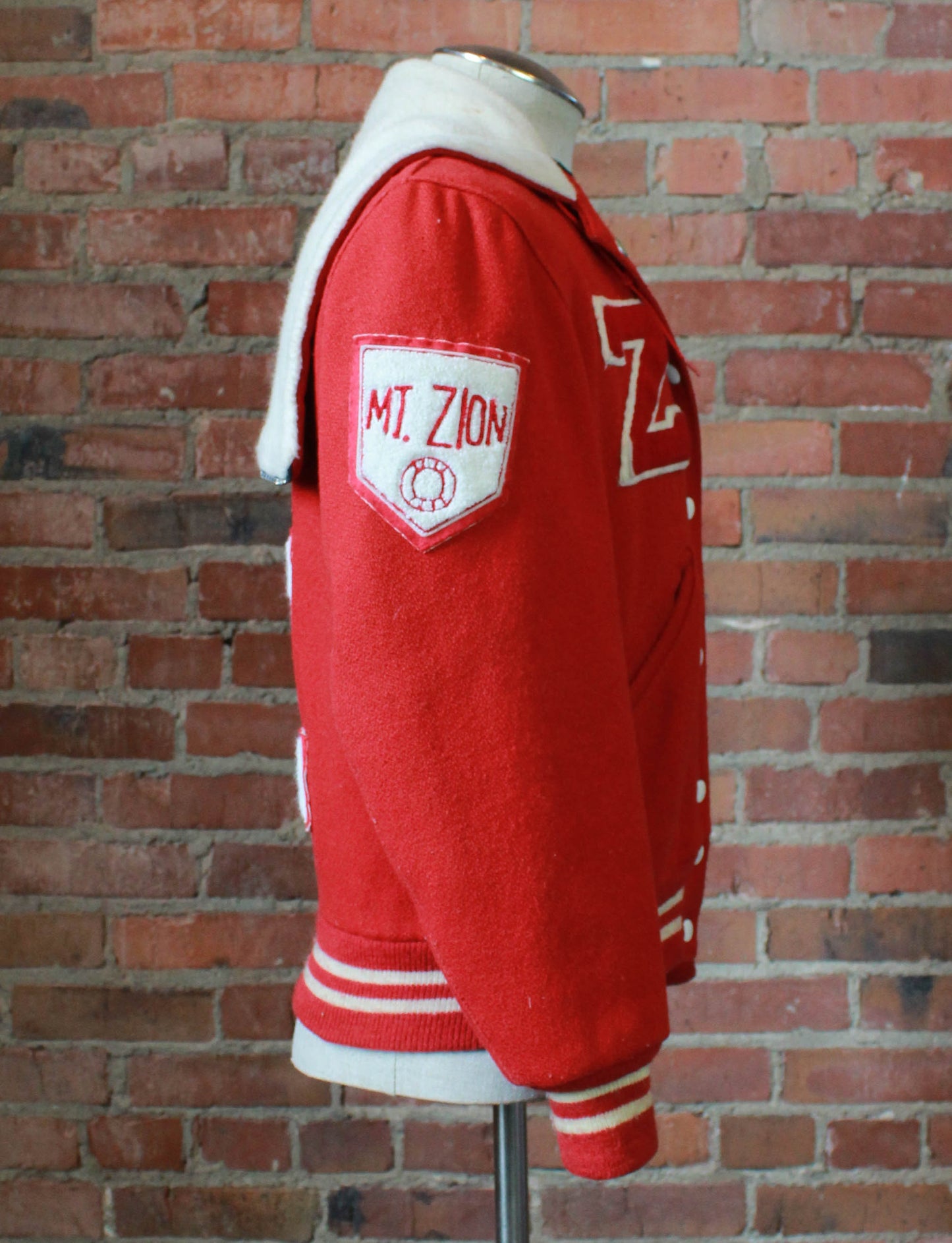 Women's Vintage 1982 Mt. Zion Varsity Letterman Jacket Lisa Volleyball Bomber Red White Large