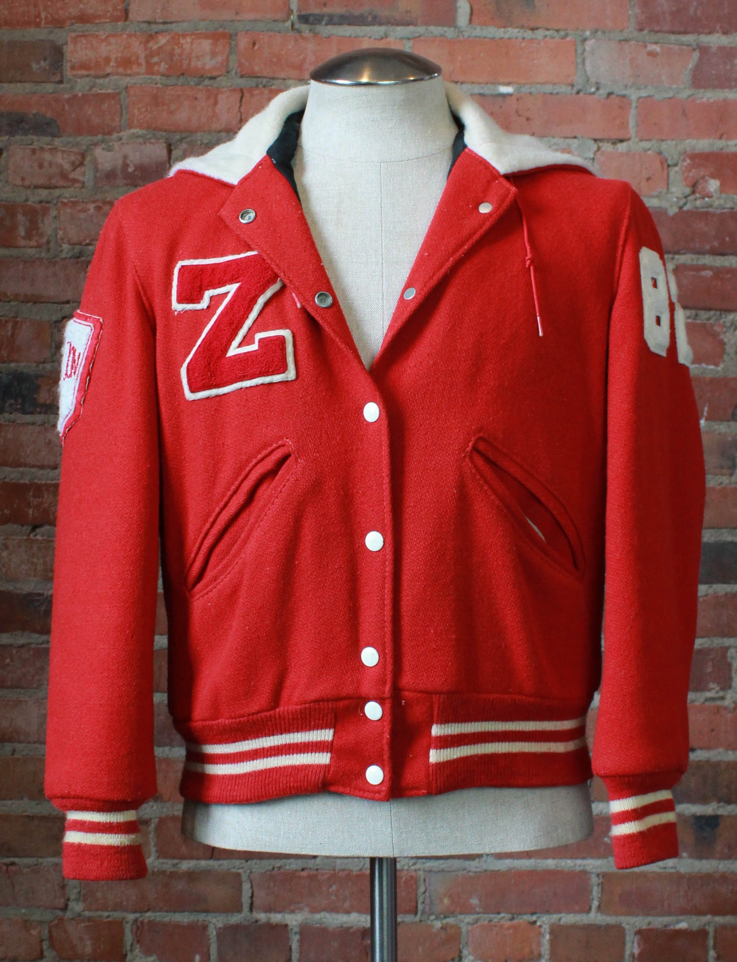 Women's Vintage 1982 Mt. Zion Varsity Letterman Jacket Lisa Volleyball Bomber Red White Large