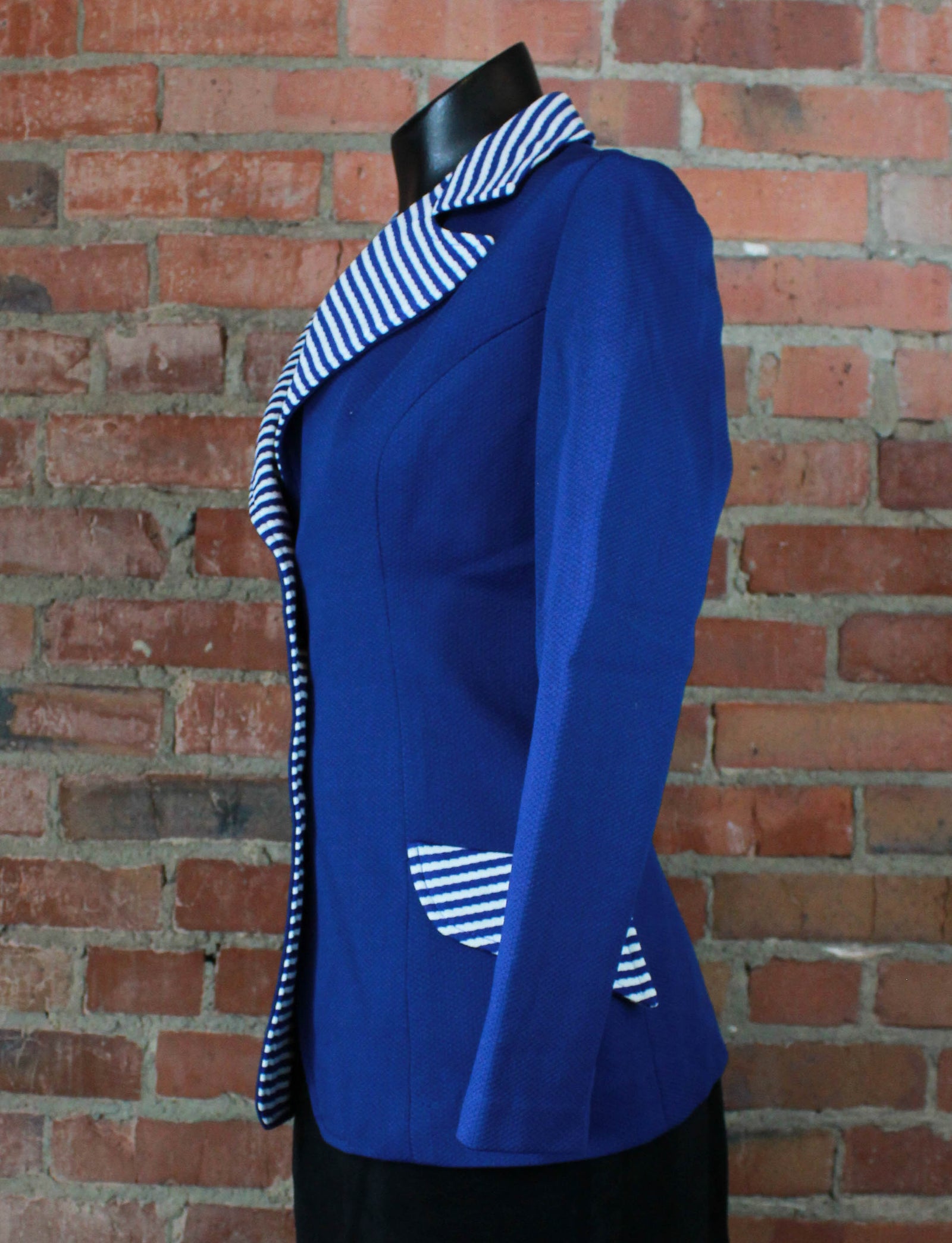 Women's Vintage 70's Montgomery Ward Blazer Jacket Blue Striped Small