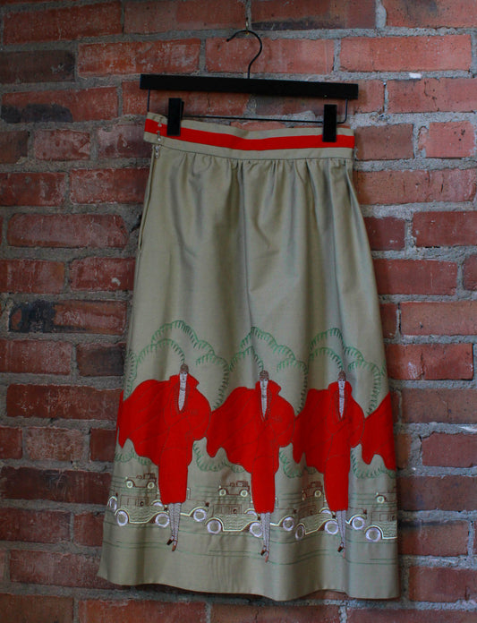 Women's Vintage 70's Does 30's Embroidered Skirt Medium 