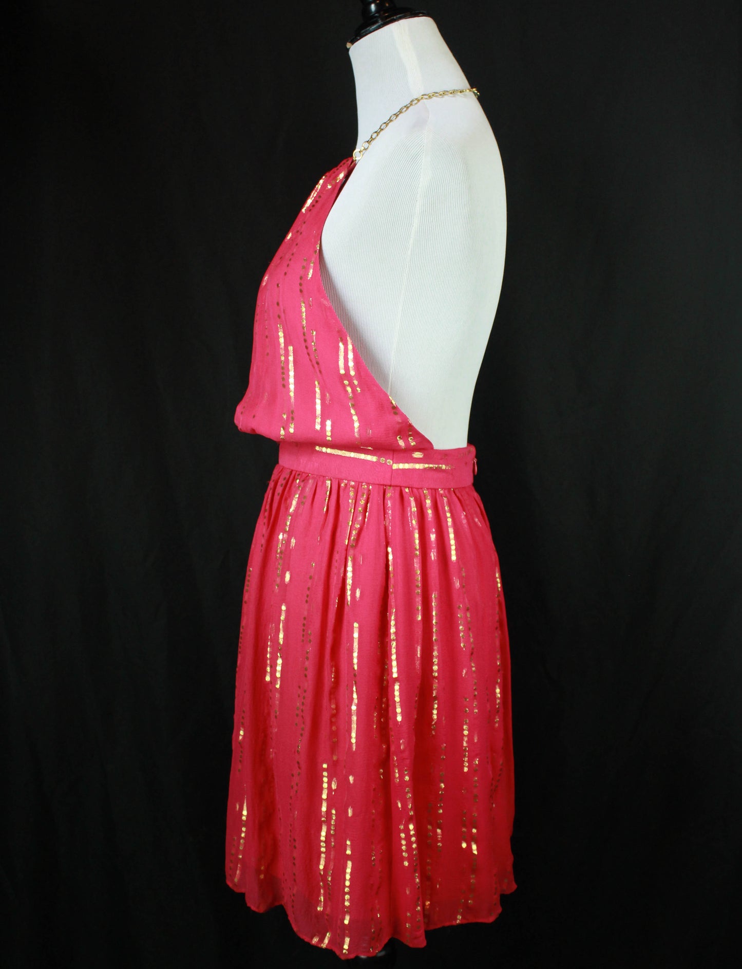 Women's Vintage 80's Fuchsia And Gold Halter Chain Dress - Small