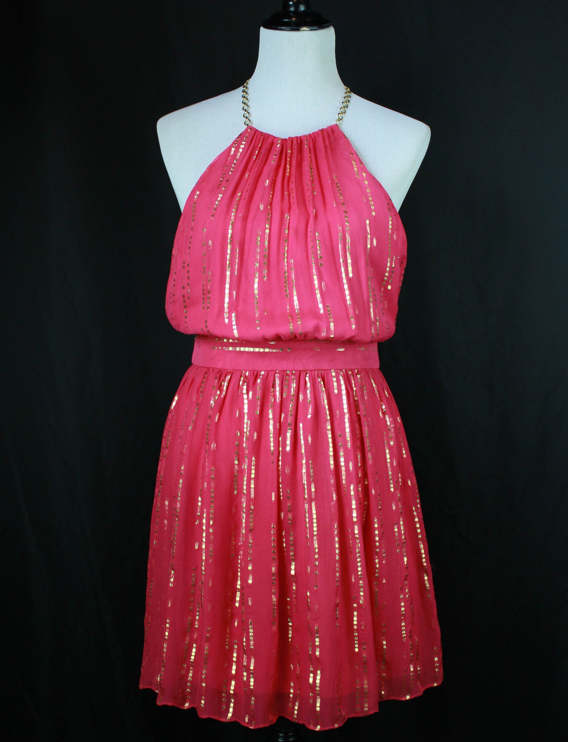 Women's Vintage 80's Fuchsia And Gold Halter Chain Dress - Small Women's Vintage 80's Fuchsia And Gold Halter Chain Dress - Small