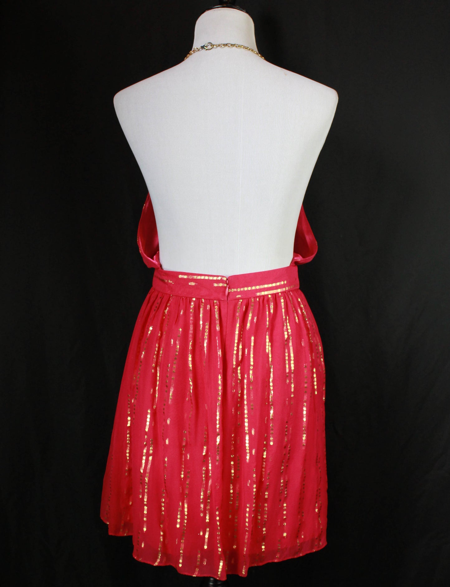 Women's Vintage 80's Fuchsia And Gold Halter Chain Dress - Small