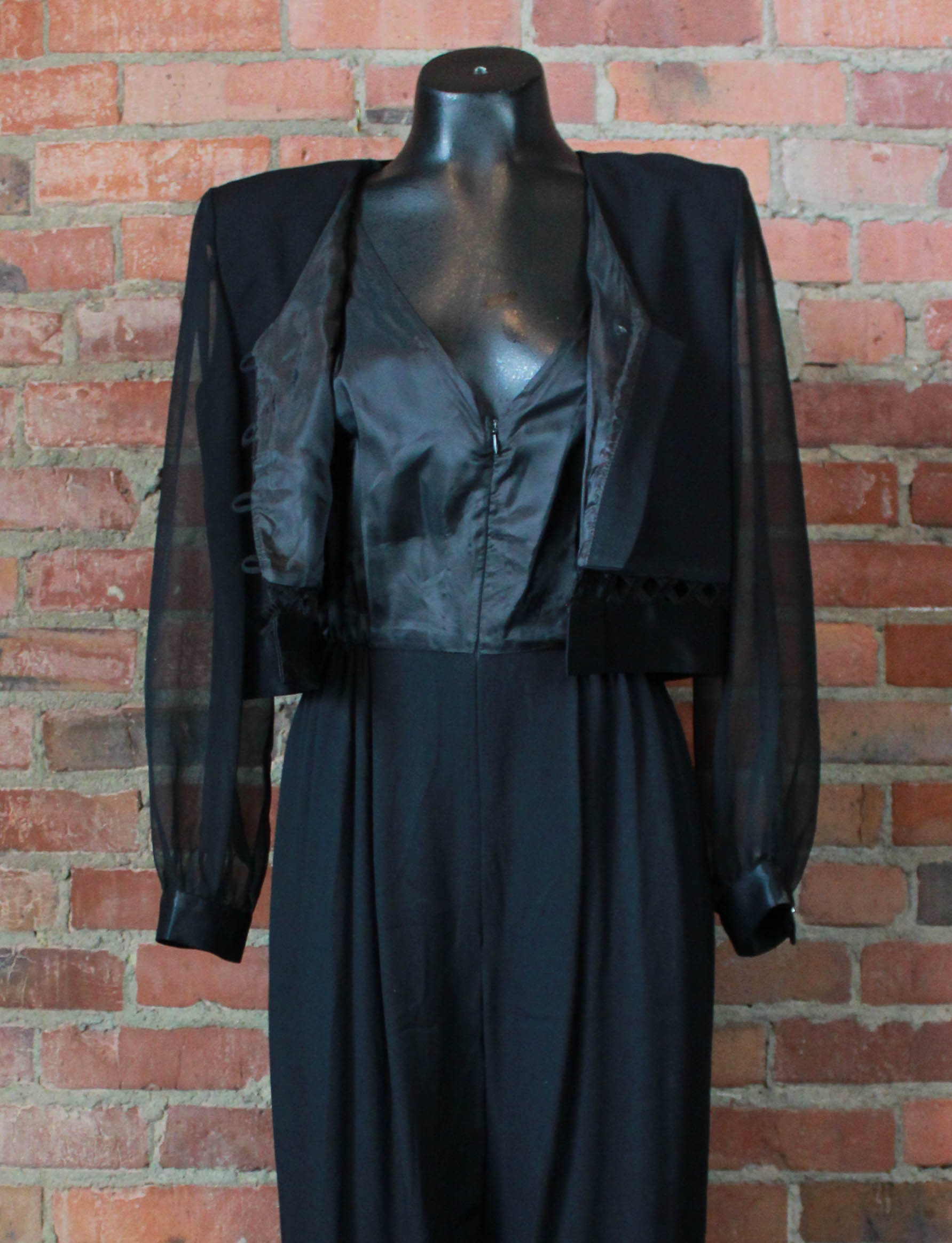 Women's Vintage 80's Two-Piece Jumpsuit Formal Pantsuit Polyester Black Medium