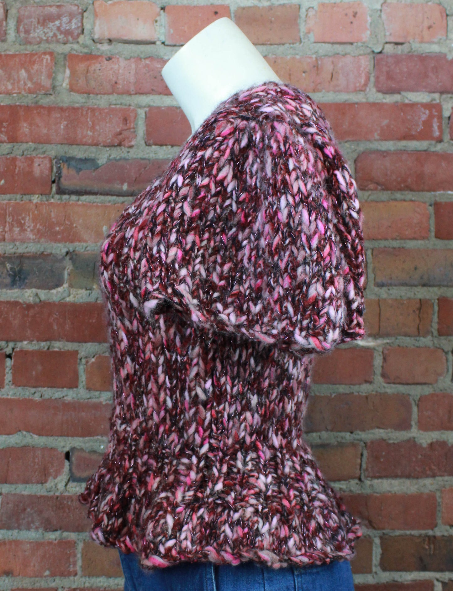 Women's Vintage 90's Betsey Johnson Sweater Scoop Neck Peplum Short Sleeve Knit Wool Blend Multicolor Medium/Large